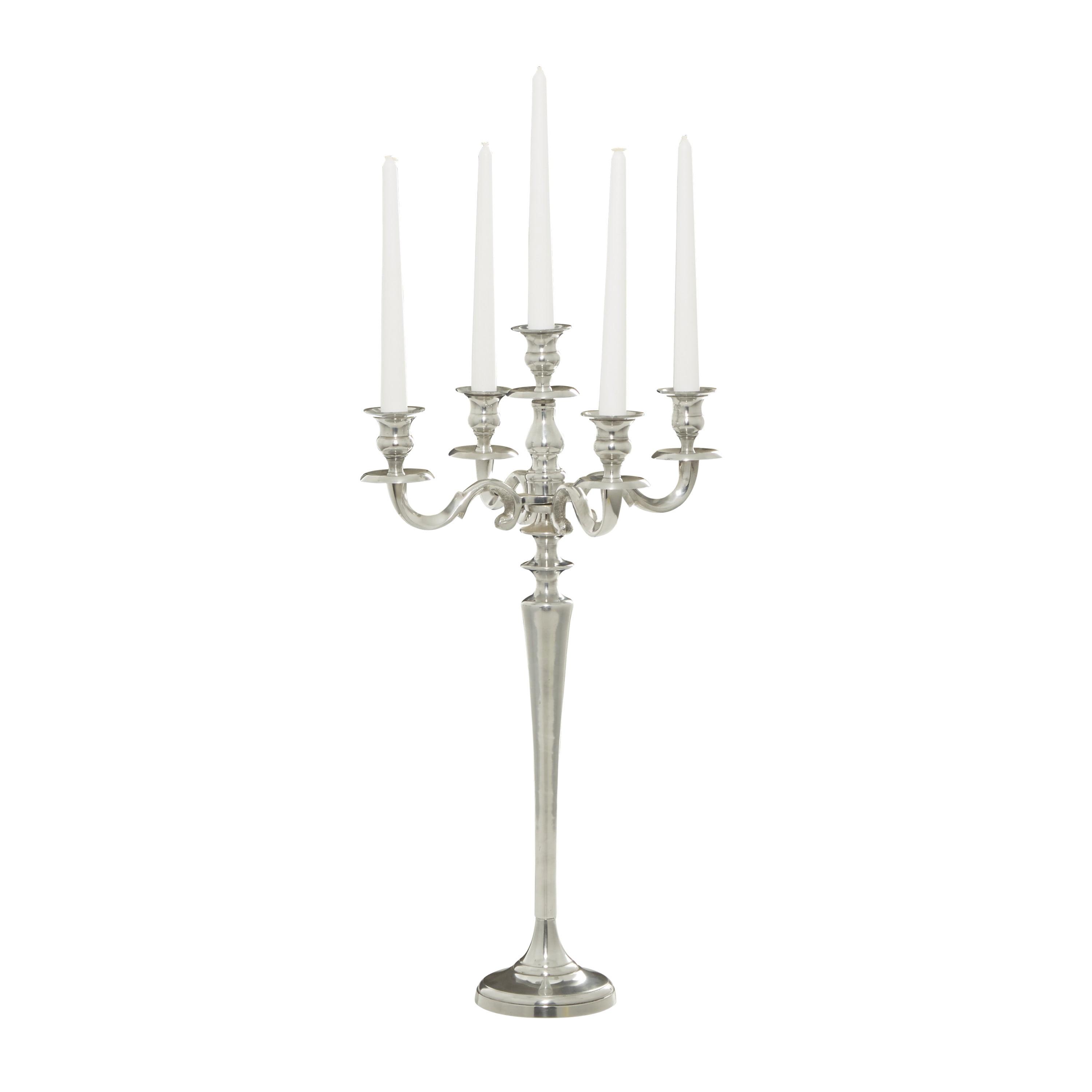 Tall Silver Aluminum 5-Holder Traditional Candelabra