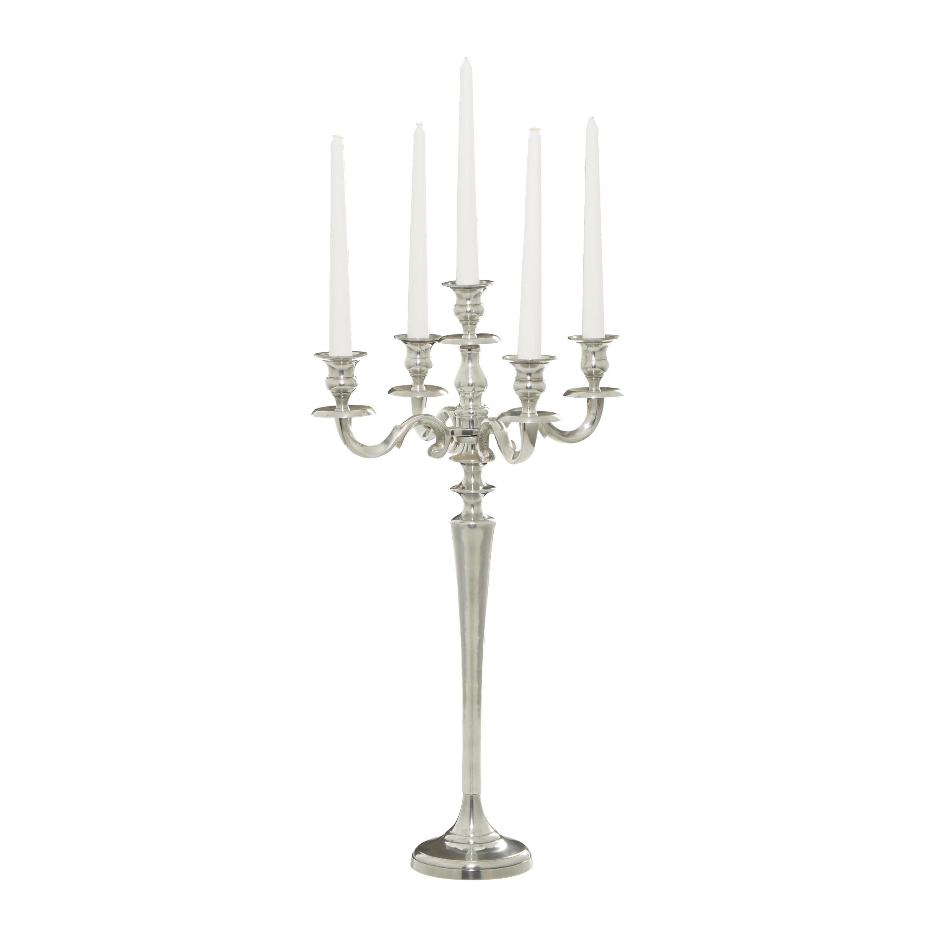 Tall Silver Aluminum 5-Holder Traditional Candelabra