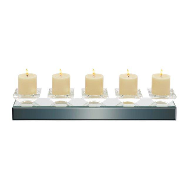 Orren Ellis Glass Handmade Pillar 5 Plate Decorative Silver Candelabra with Mirrored Sides