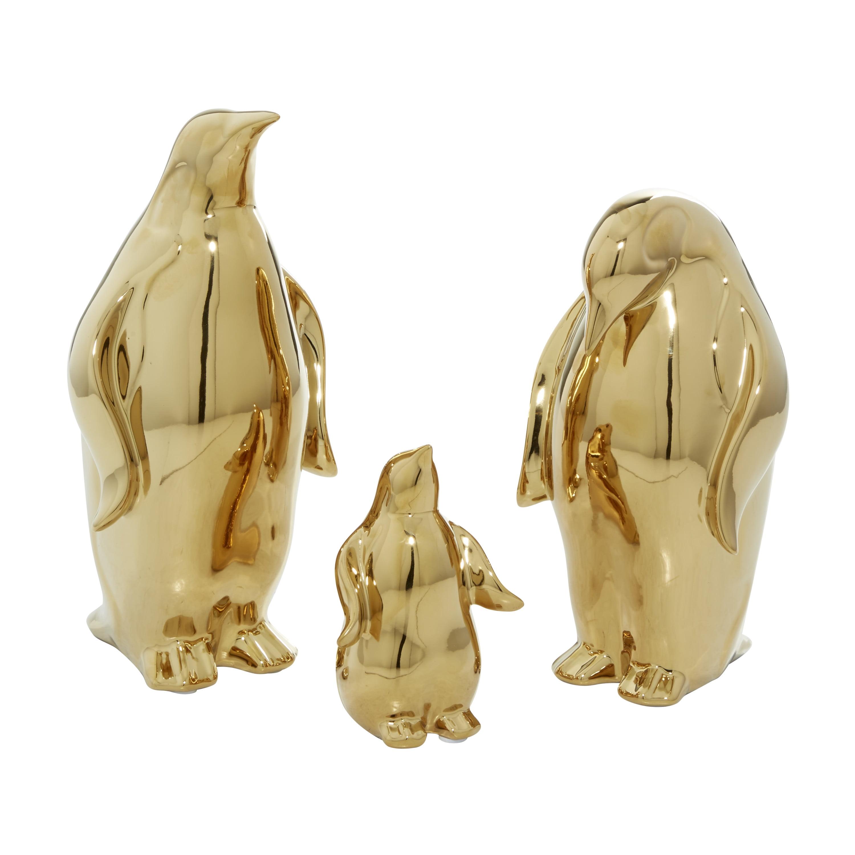 Elegant Gold Porcelain Penguin Sculptures - Set of 3