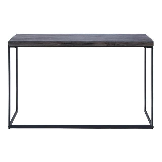 Union Rustic Corneau Wood Minimalistic Dark Brown Console Table with Black Metal Legs