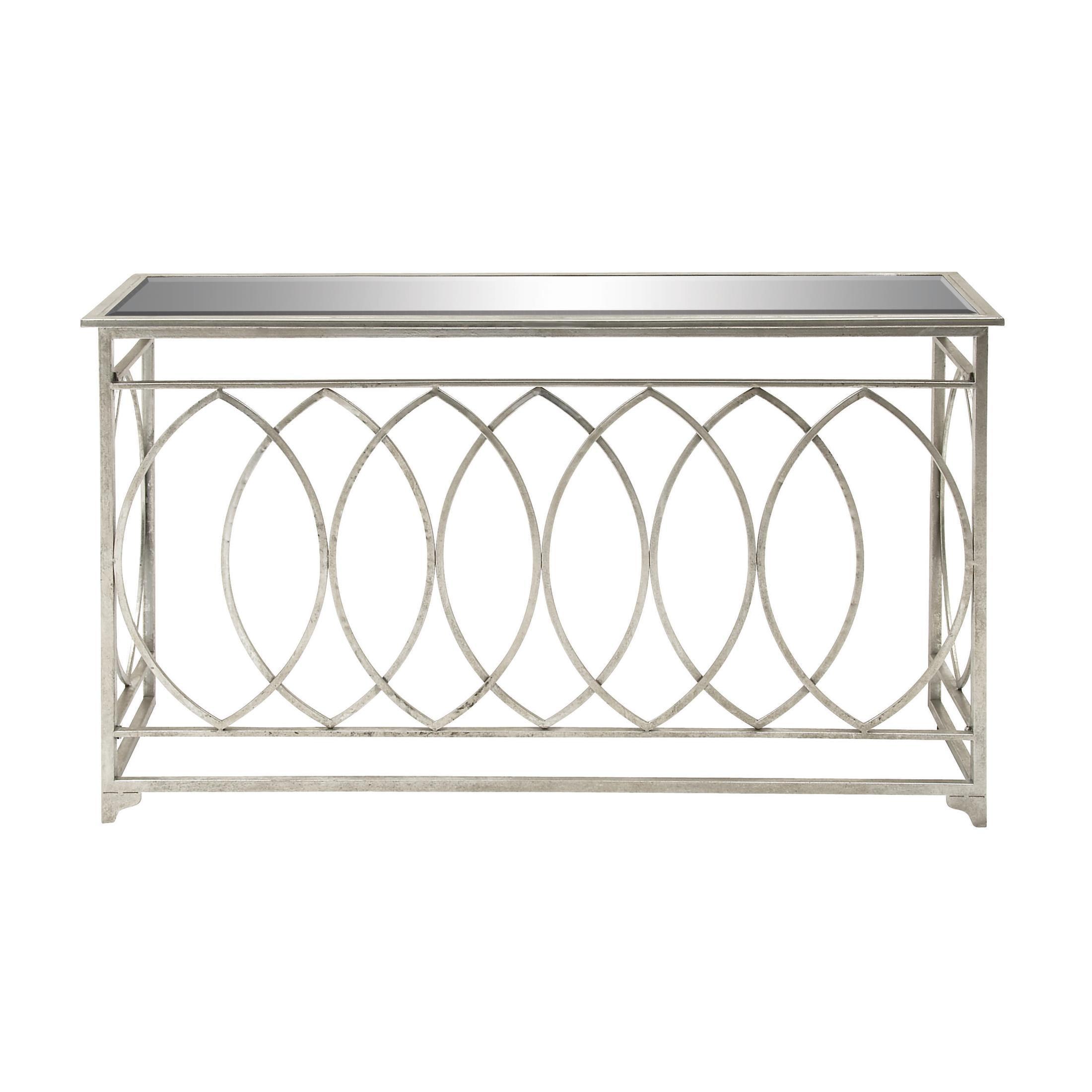Mercer41 Metal Geometric Living Room Console Table with Mirrored Glass Top