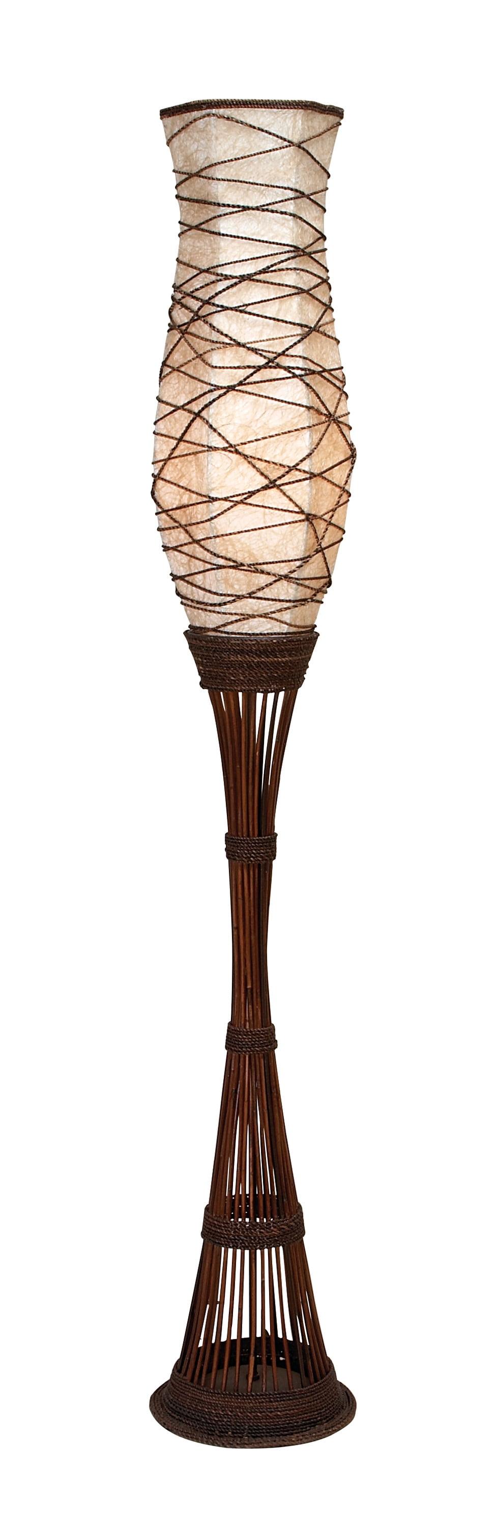 59" Brown Bamboo Torchiere Floor Lamp with Paper Shade