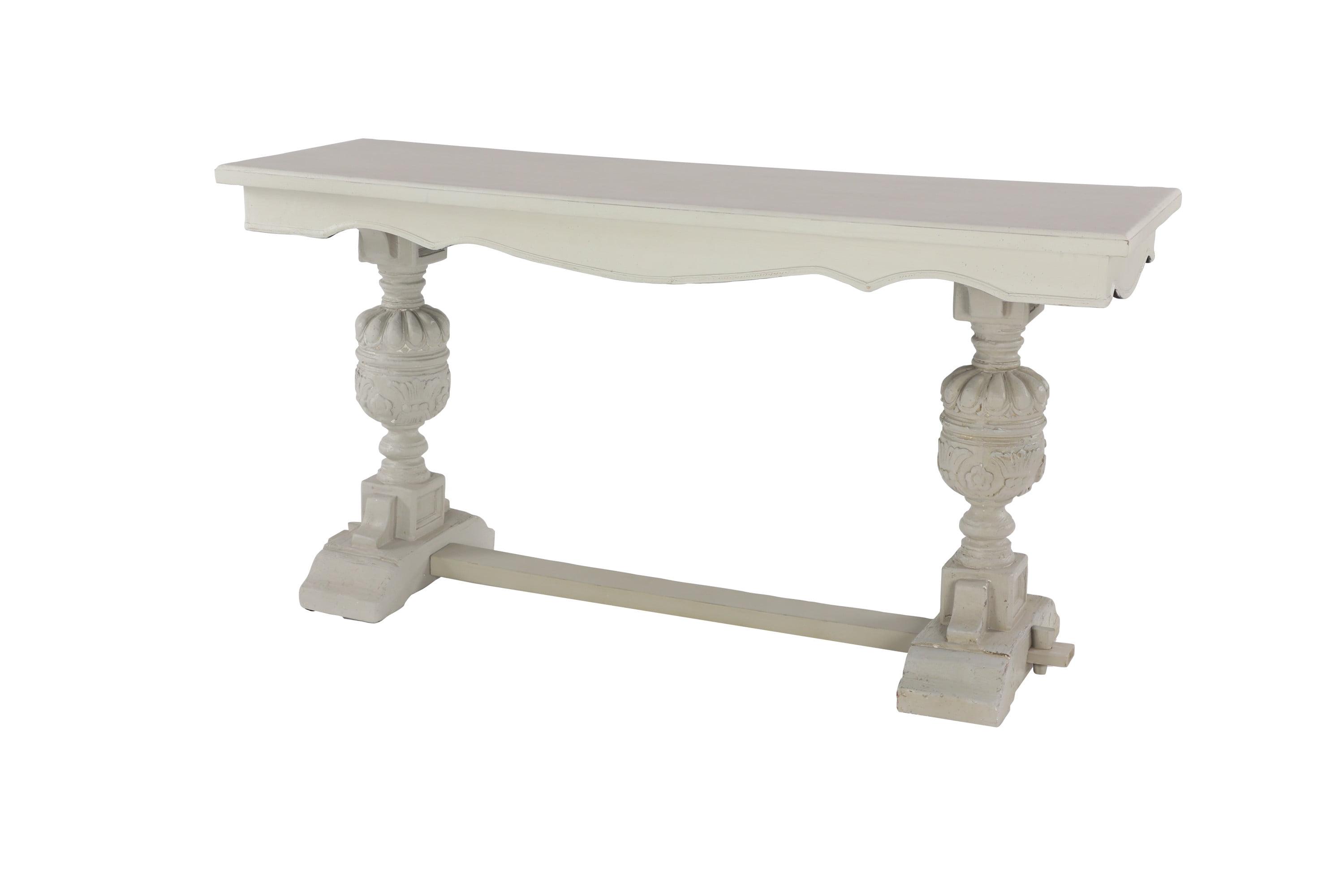 Elegant Pine Wood Console Table in White with Glass Top, 59"