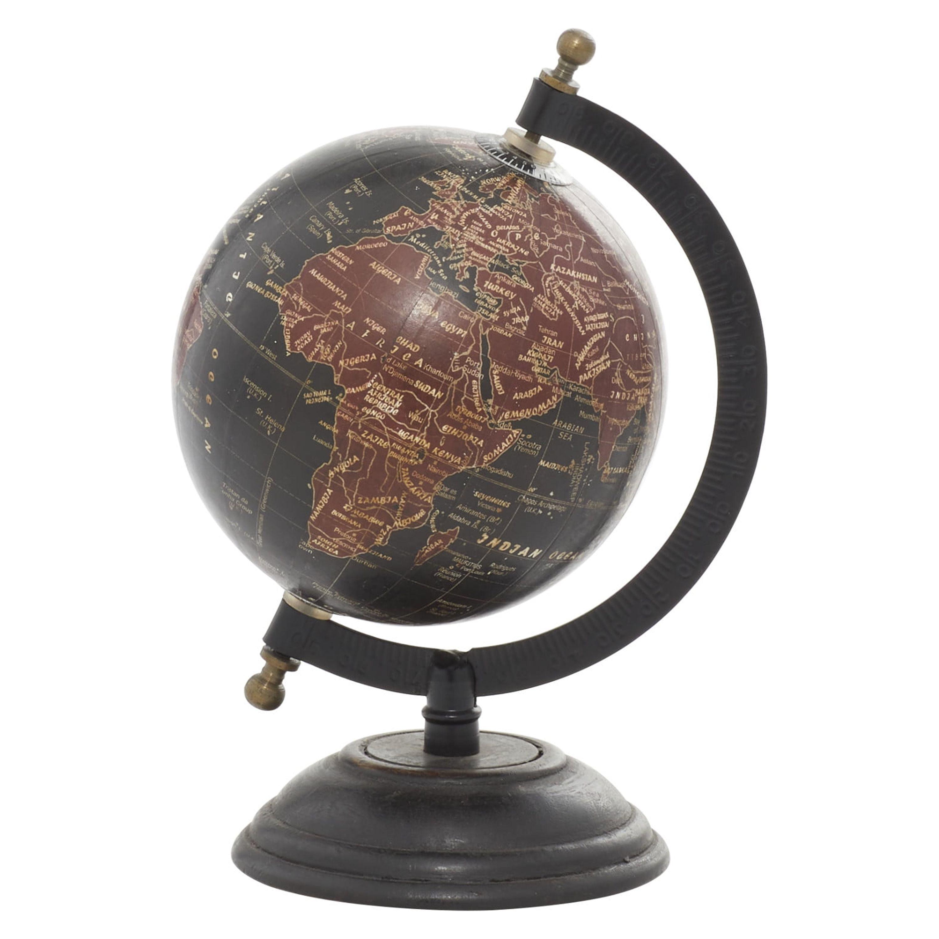 Black and Brown Mango Wood Decorative Globe with Metal Base