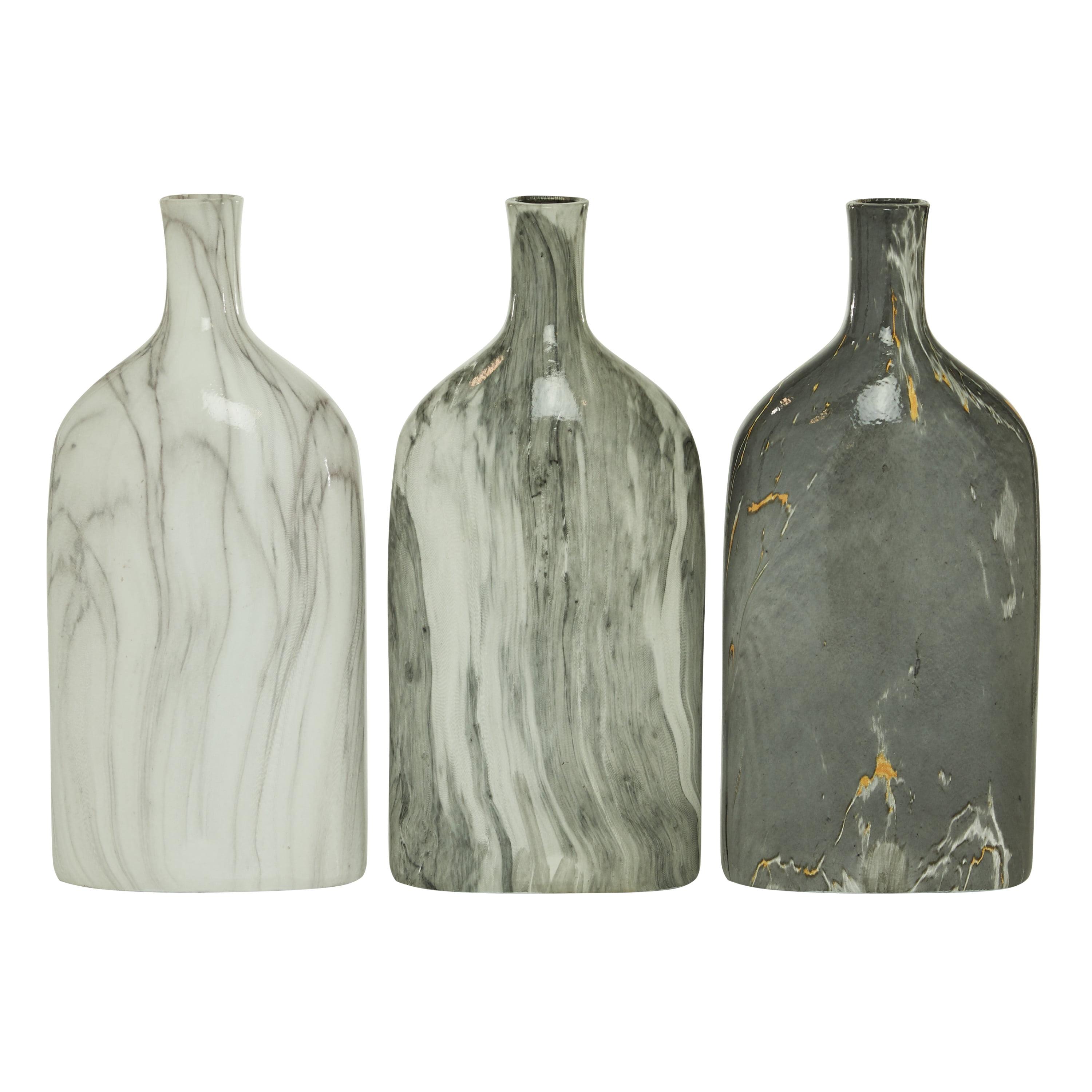 DecMode 6"W, 13"H Faux Marble Gray Ceramic Vase, Set of 3