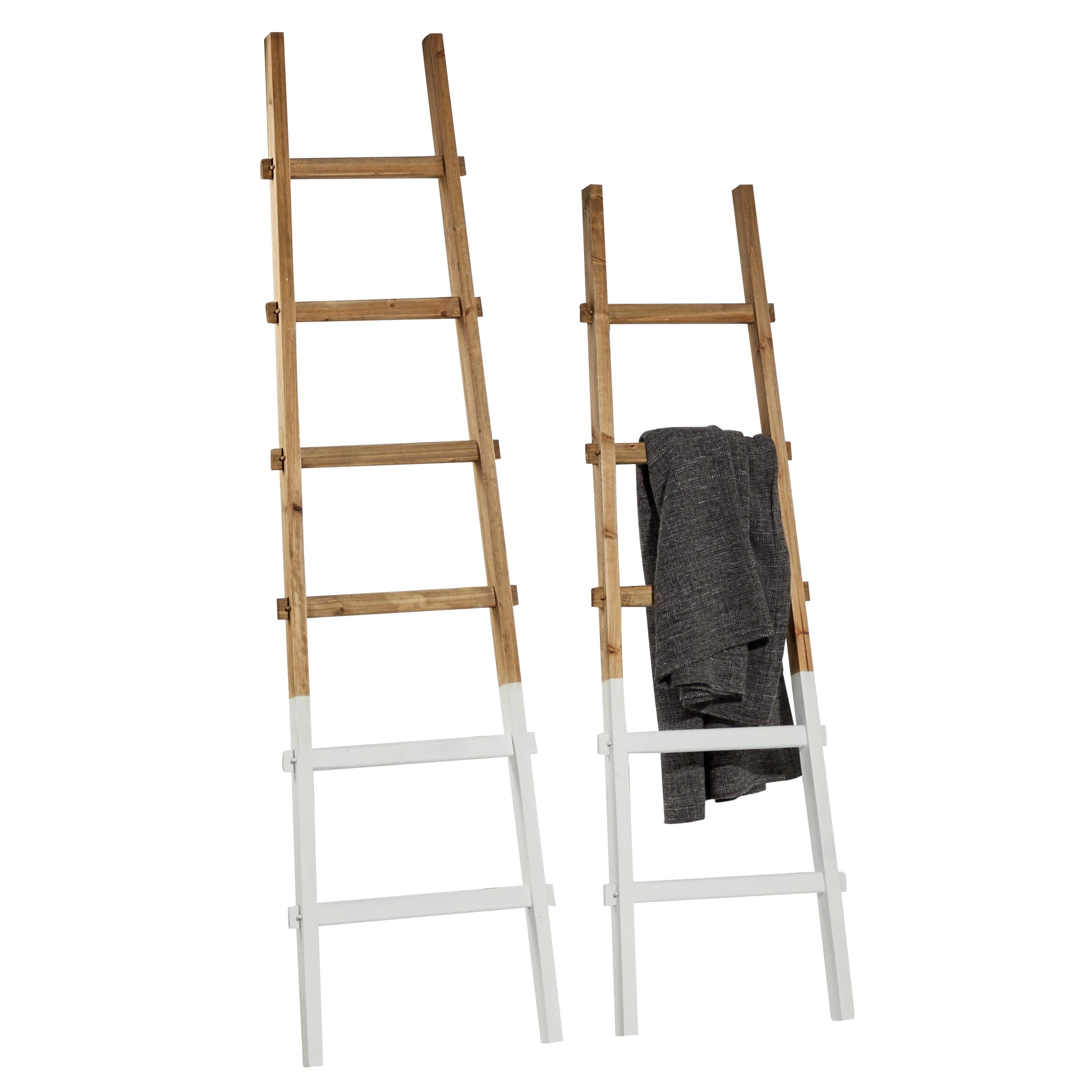 Modern Rustic Wood 73" Blanket Ladder with White Accents