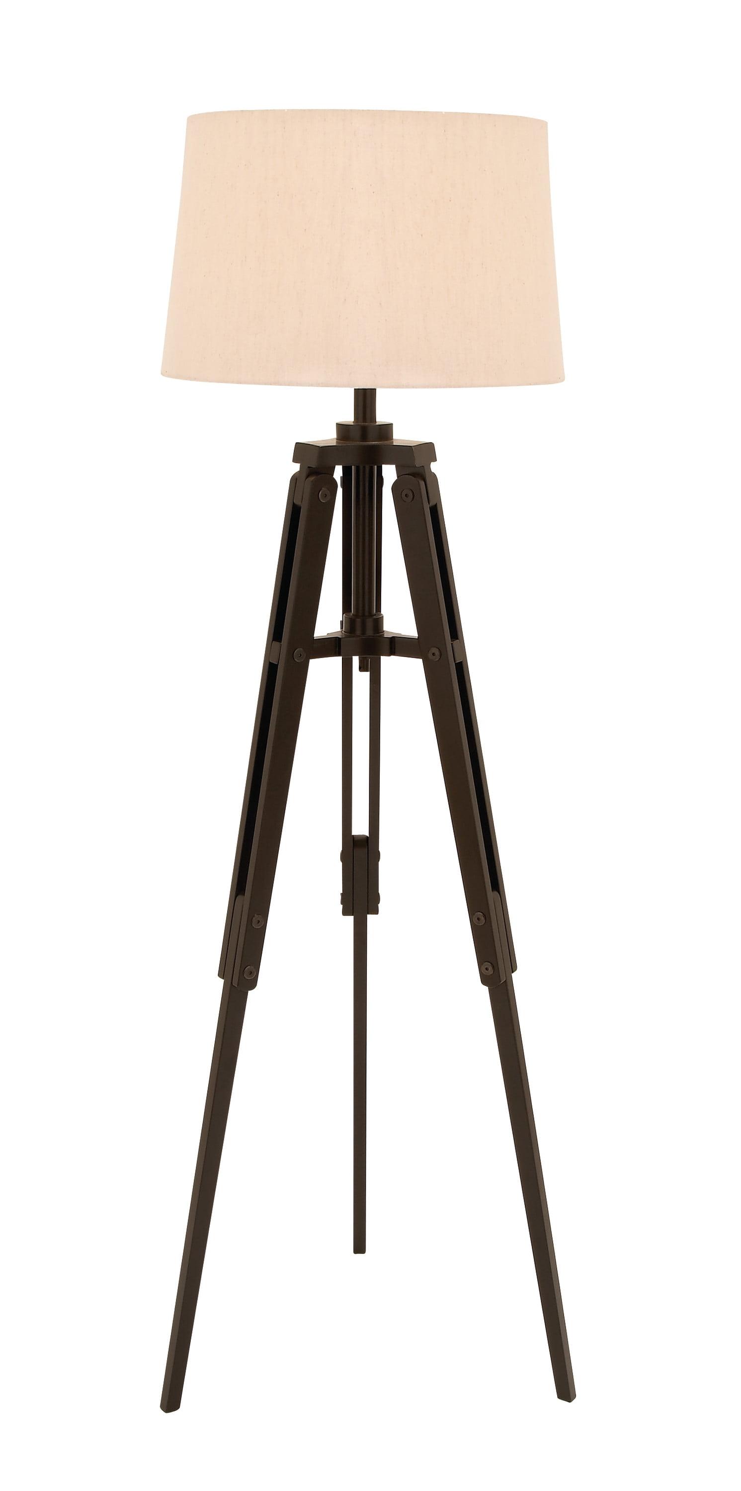 Industrial Brown Wood Tripod Floor Lamp with Empire Shade