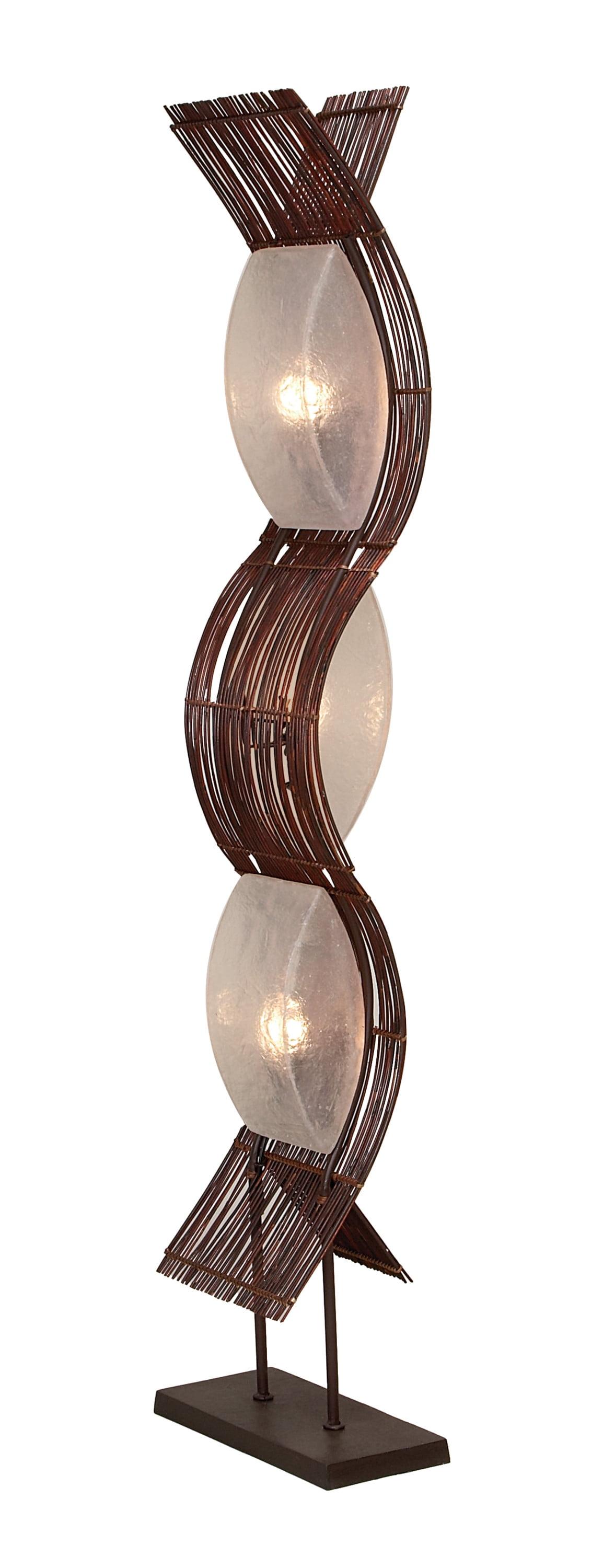 67" Brown Curved Bamboo Floor Lamp with Frosted Glass Shades