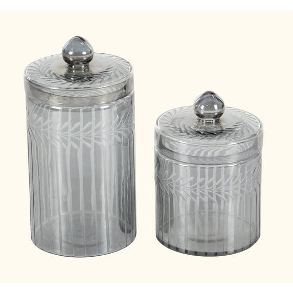DecMode 7", 10"H Gray Glass Handmade Decorative Jars, 2-Pieces
