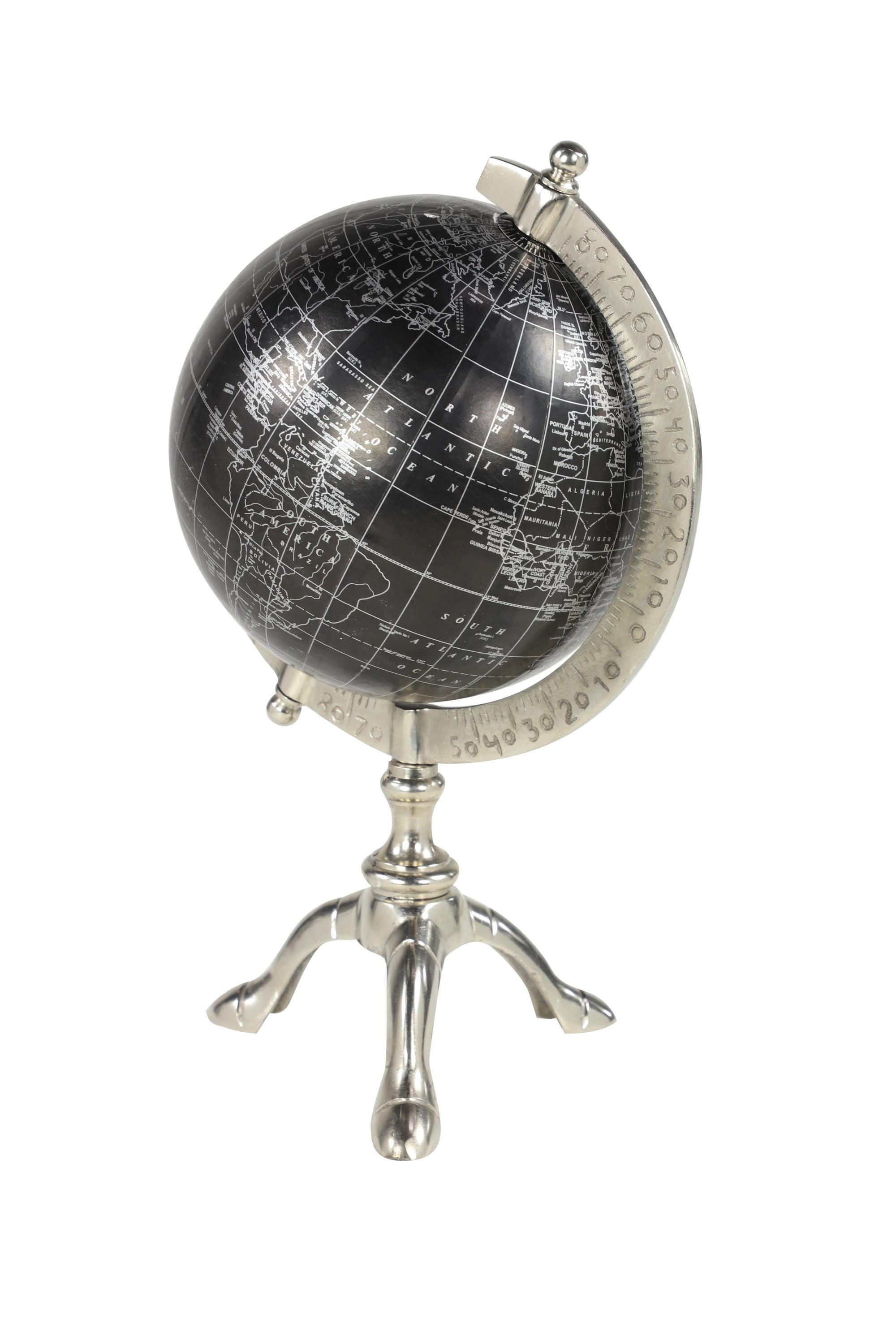 Rustic Black Abstract 7" Globe on Polished Metal Stand