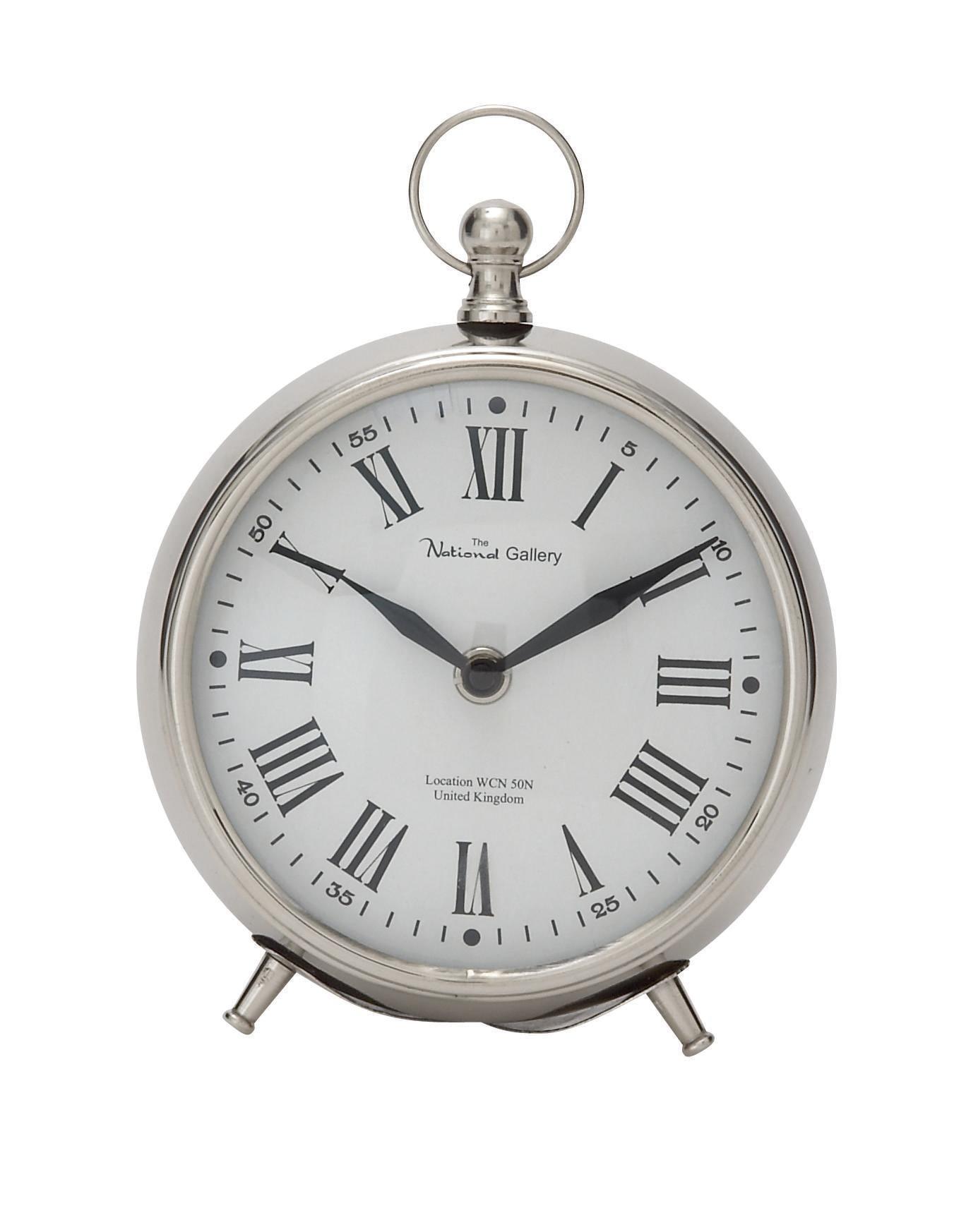 Silver Stainless Steel Round Table Clock with Ring Top