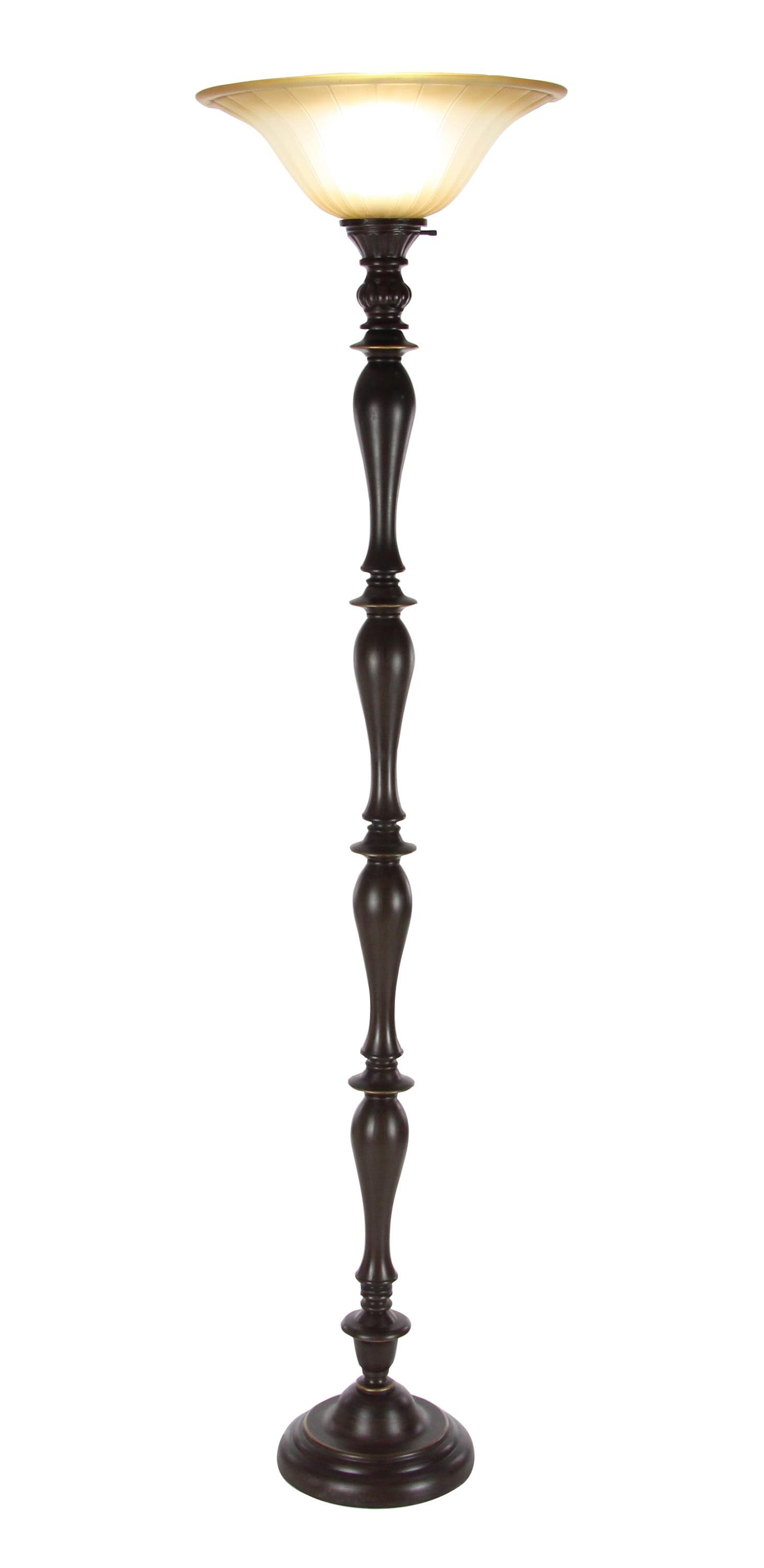 71.5" Black Oiled Glass and Wood Torchiere Lamp