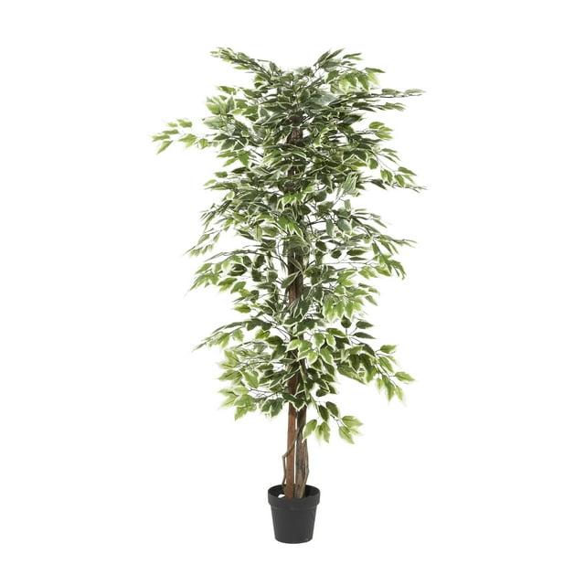 DecMode 73" Artificial Ficus Tree in Realistic Leaves and Black Plastic Pot