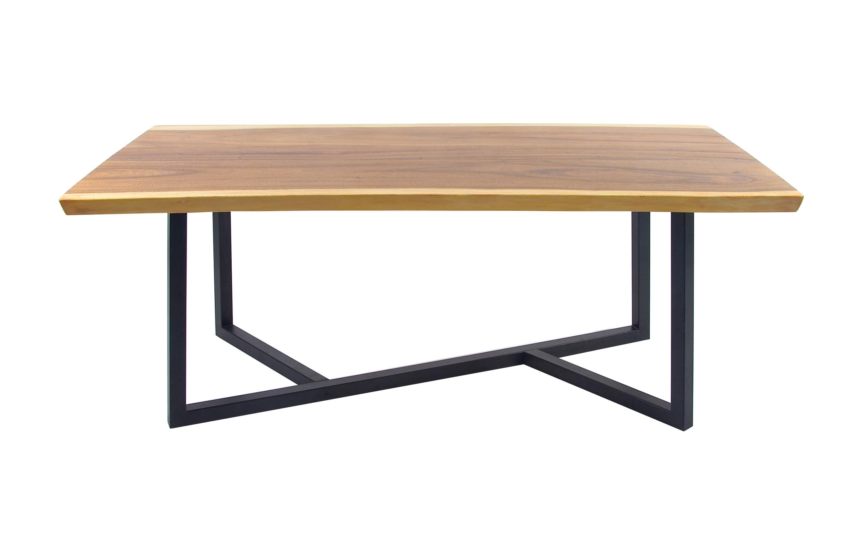 Contemporary Brown Wood Dining Table with Black Metal Base