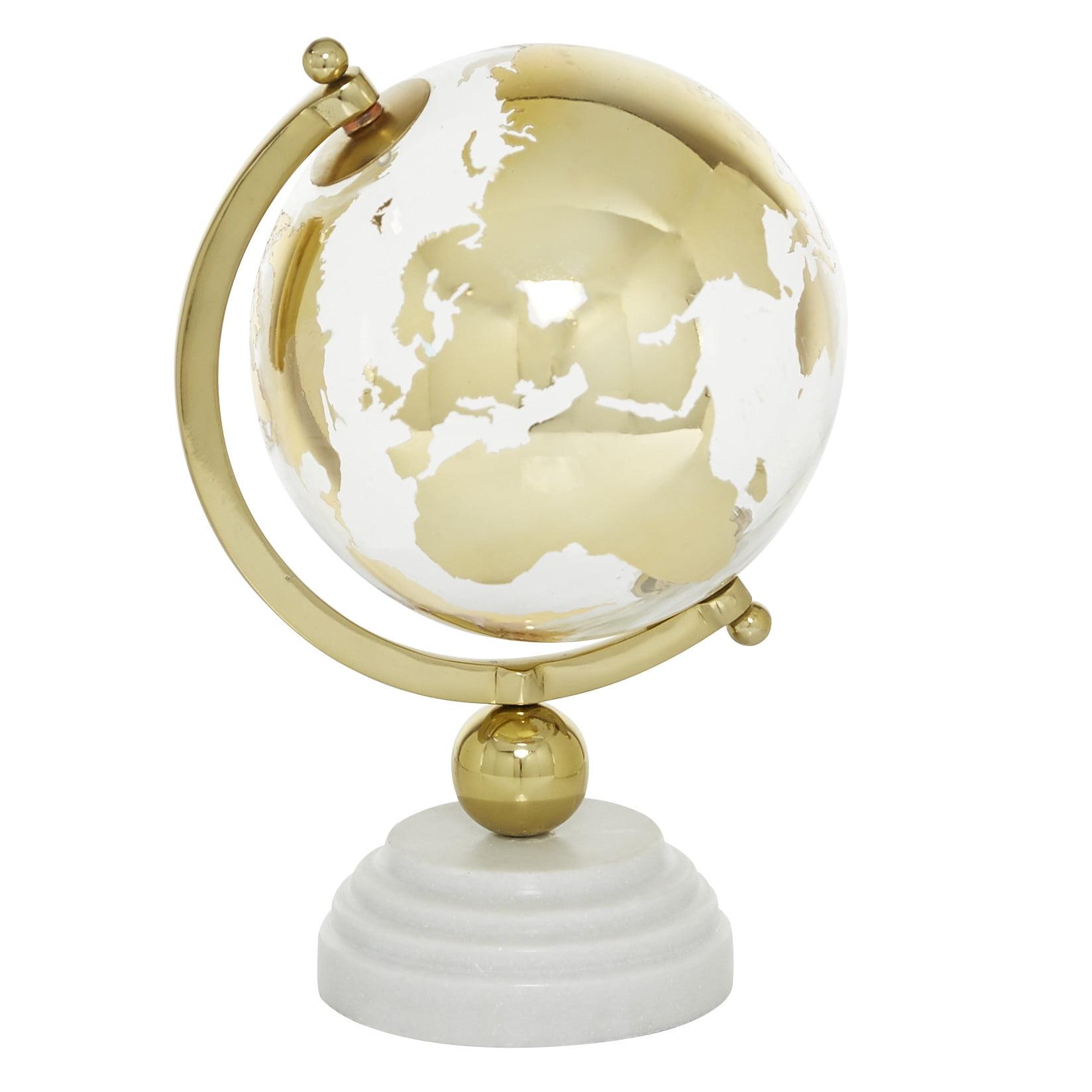 Elegant Gold Abstract Globe with Marble Stand, 8" x 13"