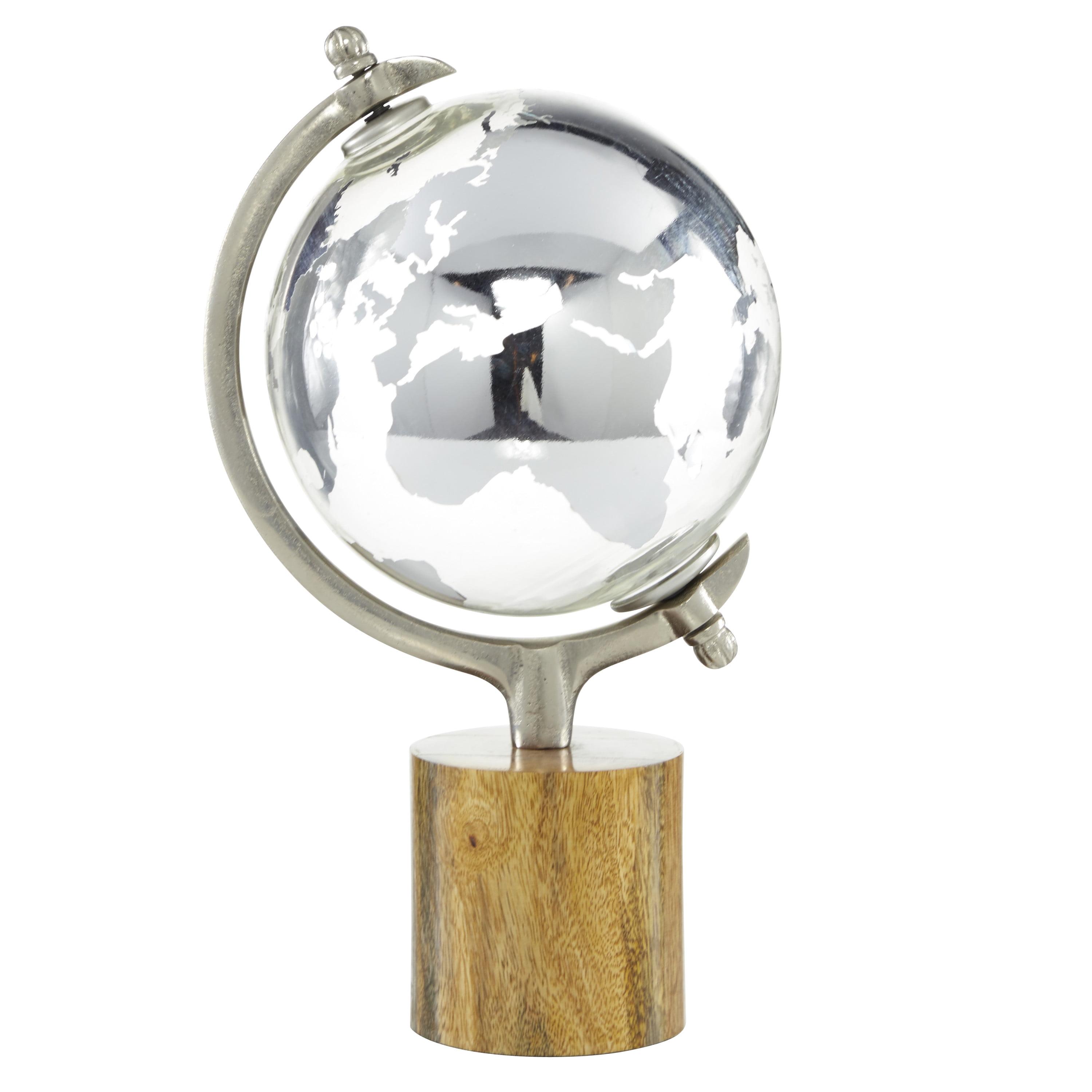 Elegant Silver Abstract Globe 8" x 15" with Mango Wood Base