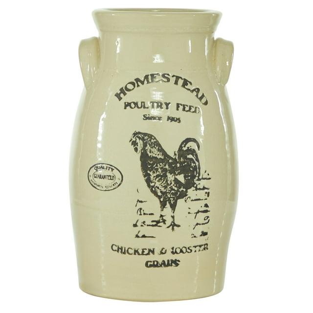 DecMode 8"W, 14"H Stoneware Farmhouse Vase, White, 1 - Piece