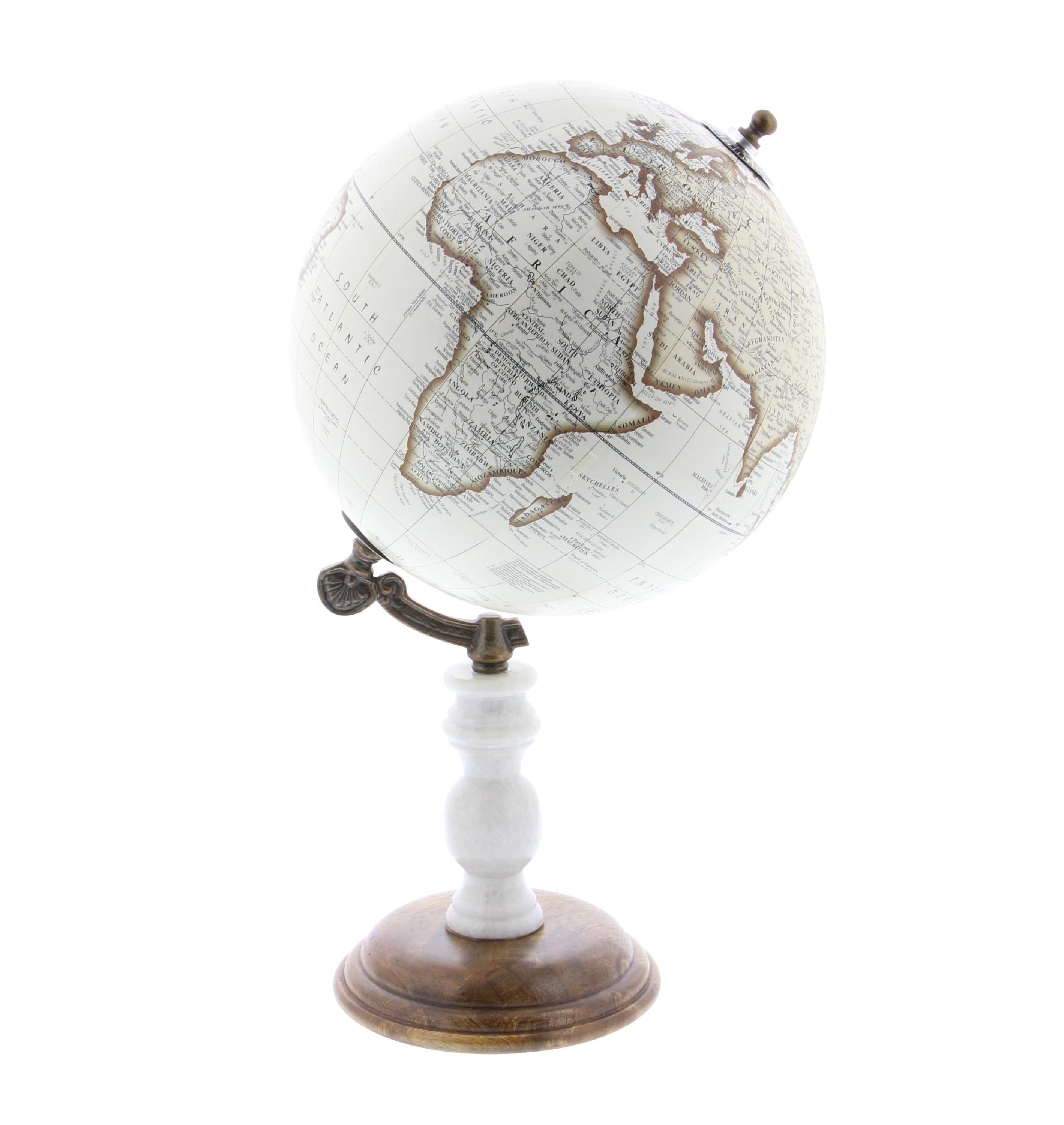 8" White and Brown Marble Decorative Globe