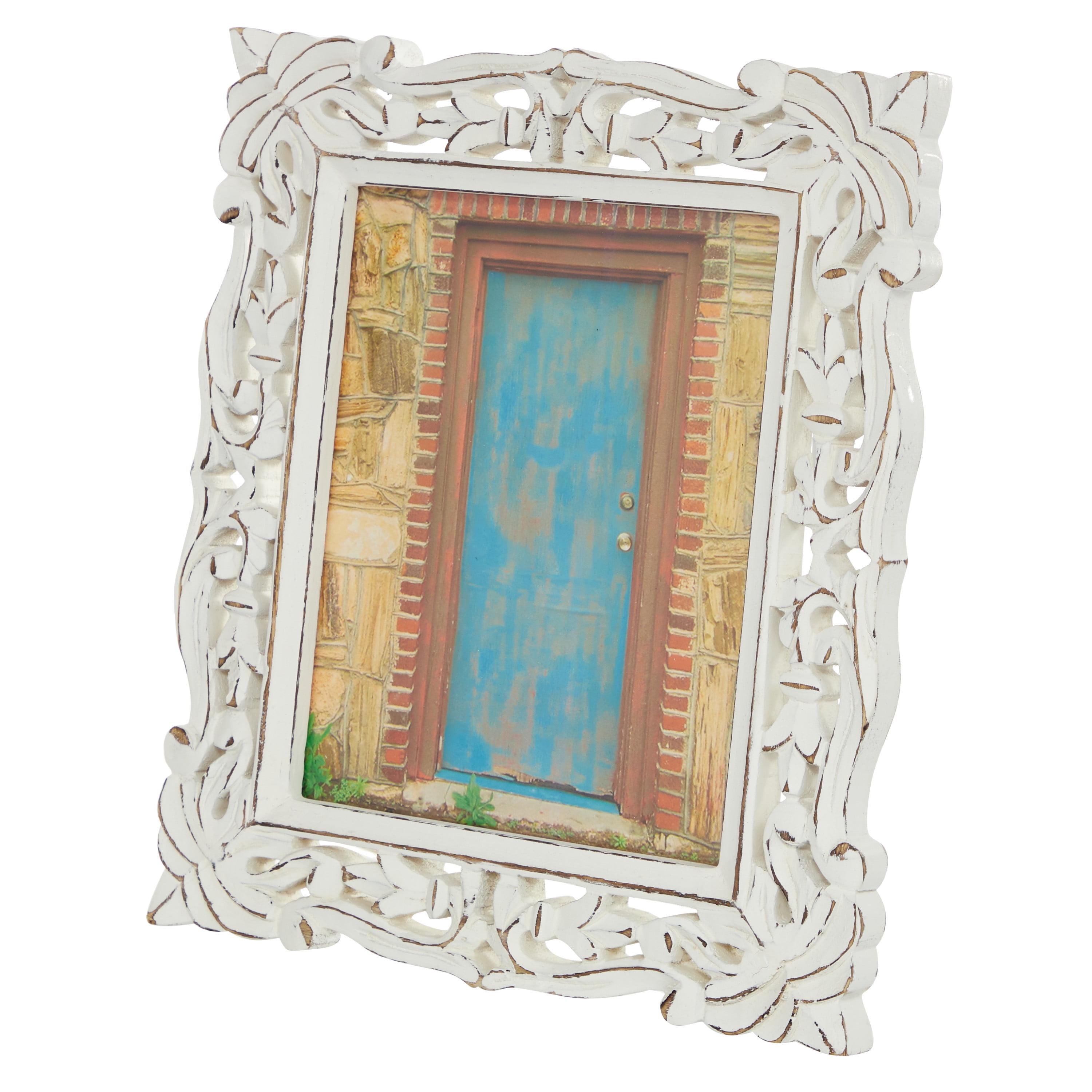 Elegant White Handmade Intricate Carved Mango Wood Photo Frame 12" x 14"