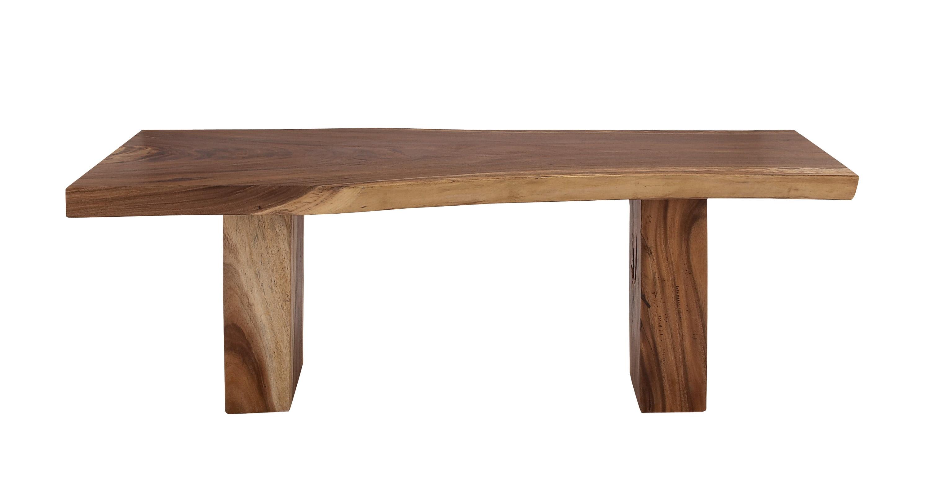 Wood Handmade Live Edge Light Brown Dining Table with Block Style Base