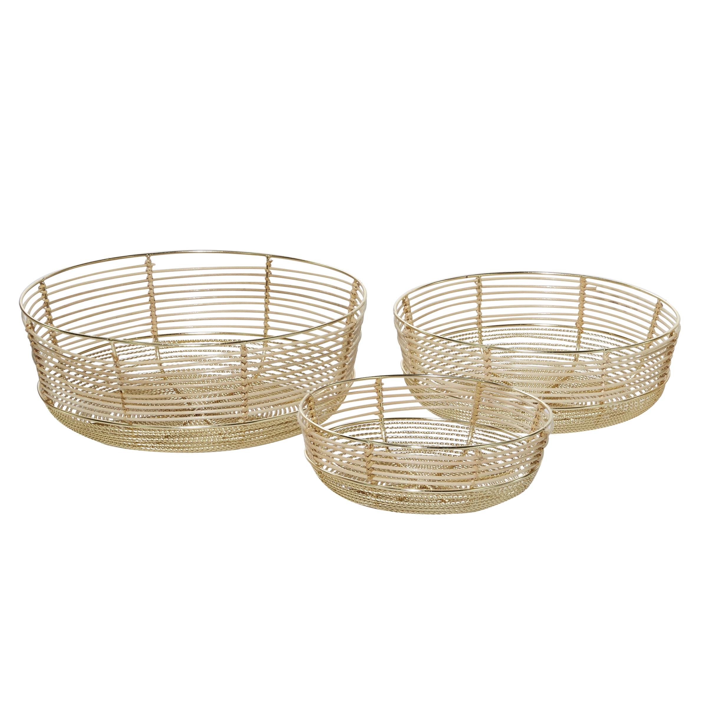 Gold Metal Wire Decorative Bowl Set, 9", 11", 13"