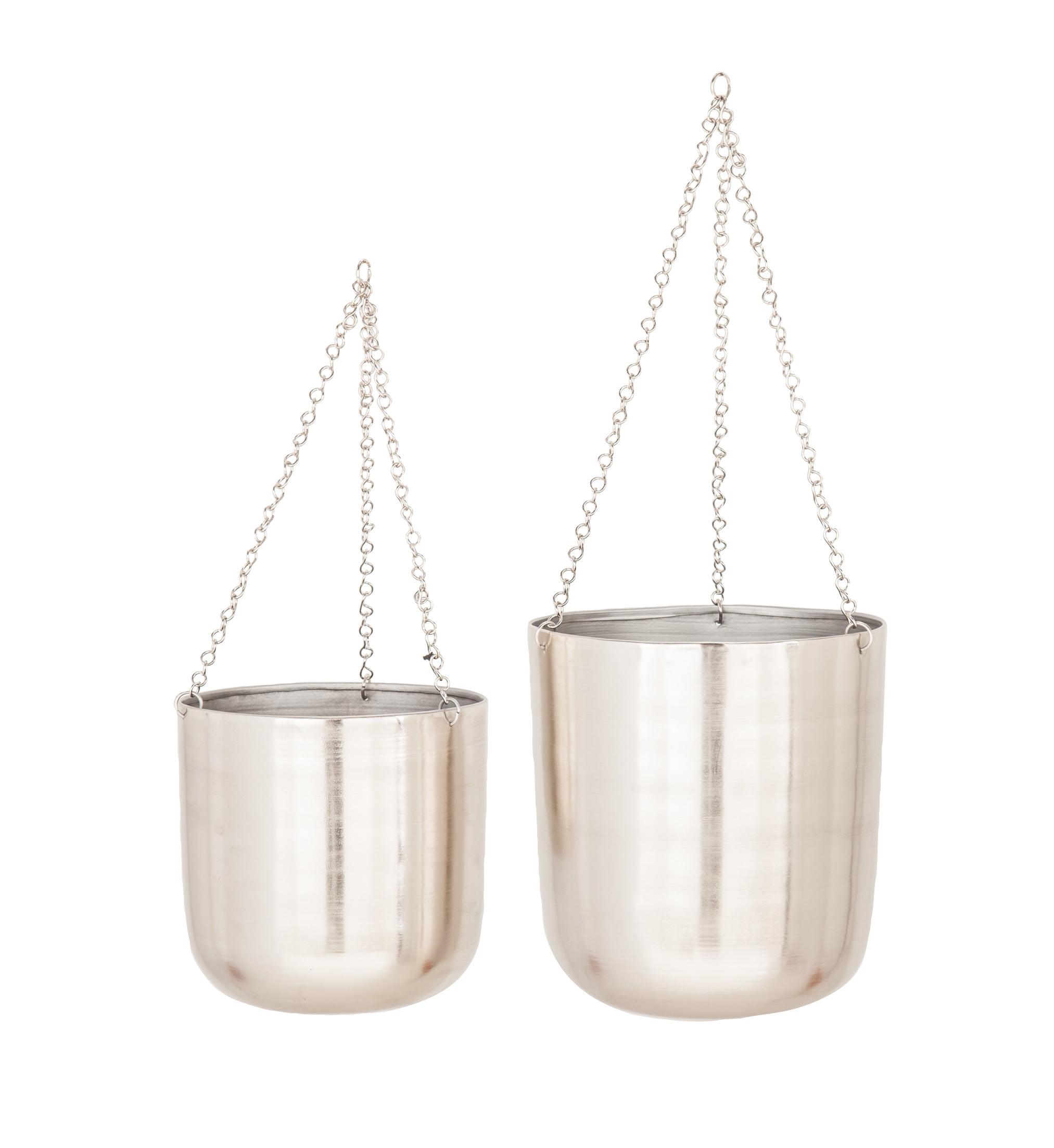 Elegant Silver-Tone Iron Hanging Planter Duo