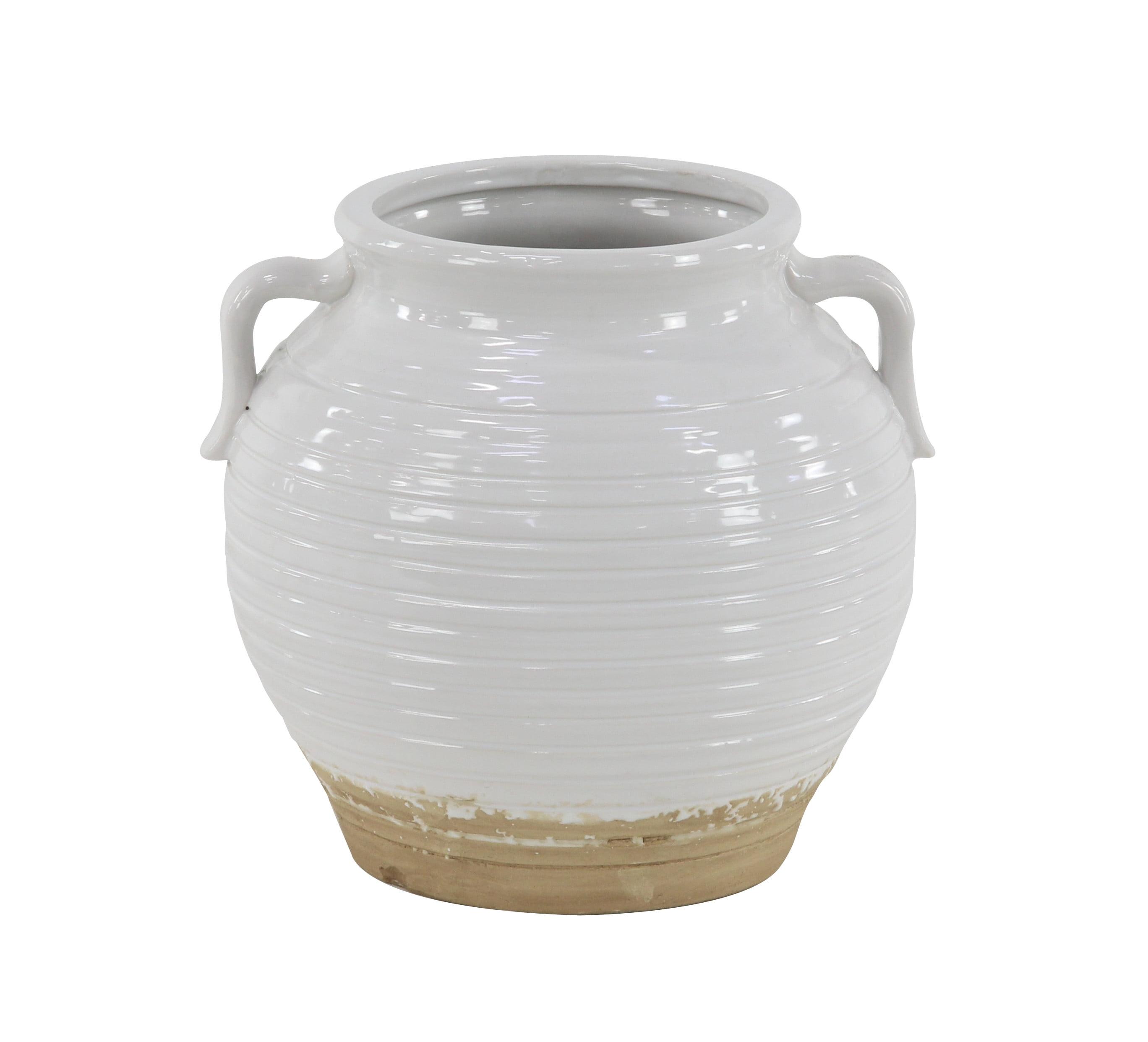 9" White Ceramic Planter Pot with Dual Handles