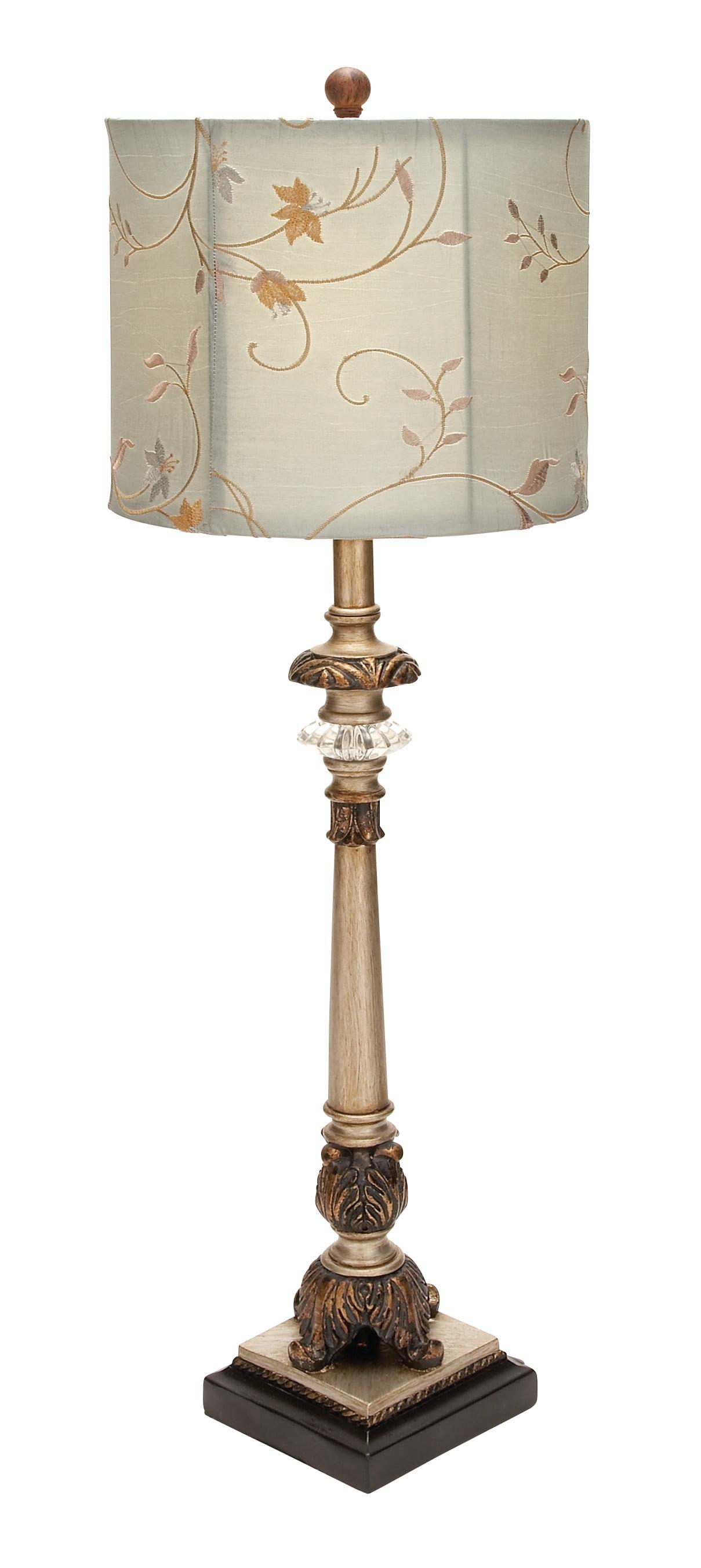 DecMode Antique Style Floral Gold Buffet Lamp with Blue Fabric Shade (2 Count)