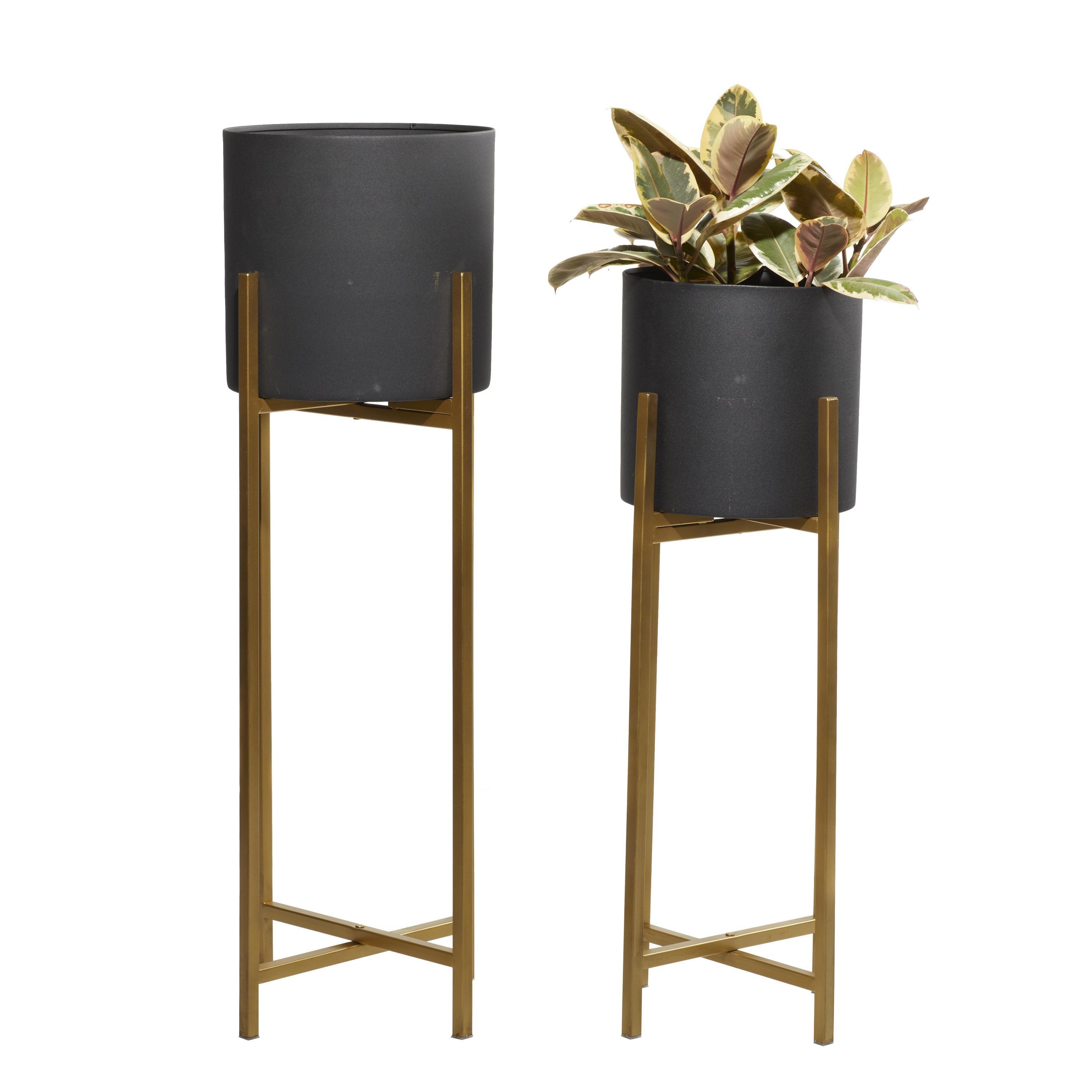 Set of 2 Modern Metallic Metal Planters with Stands Black - Olivia & May