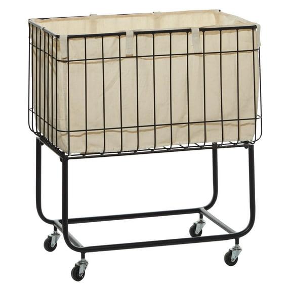 Metal Deep Set Wire Basket Storage Cart with Wheels and Fabric Lining