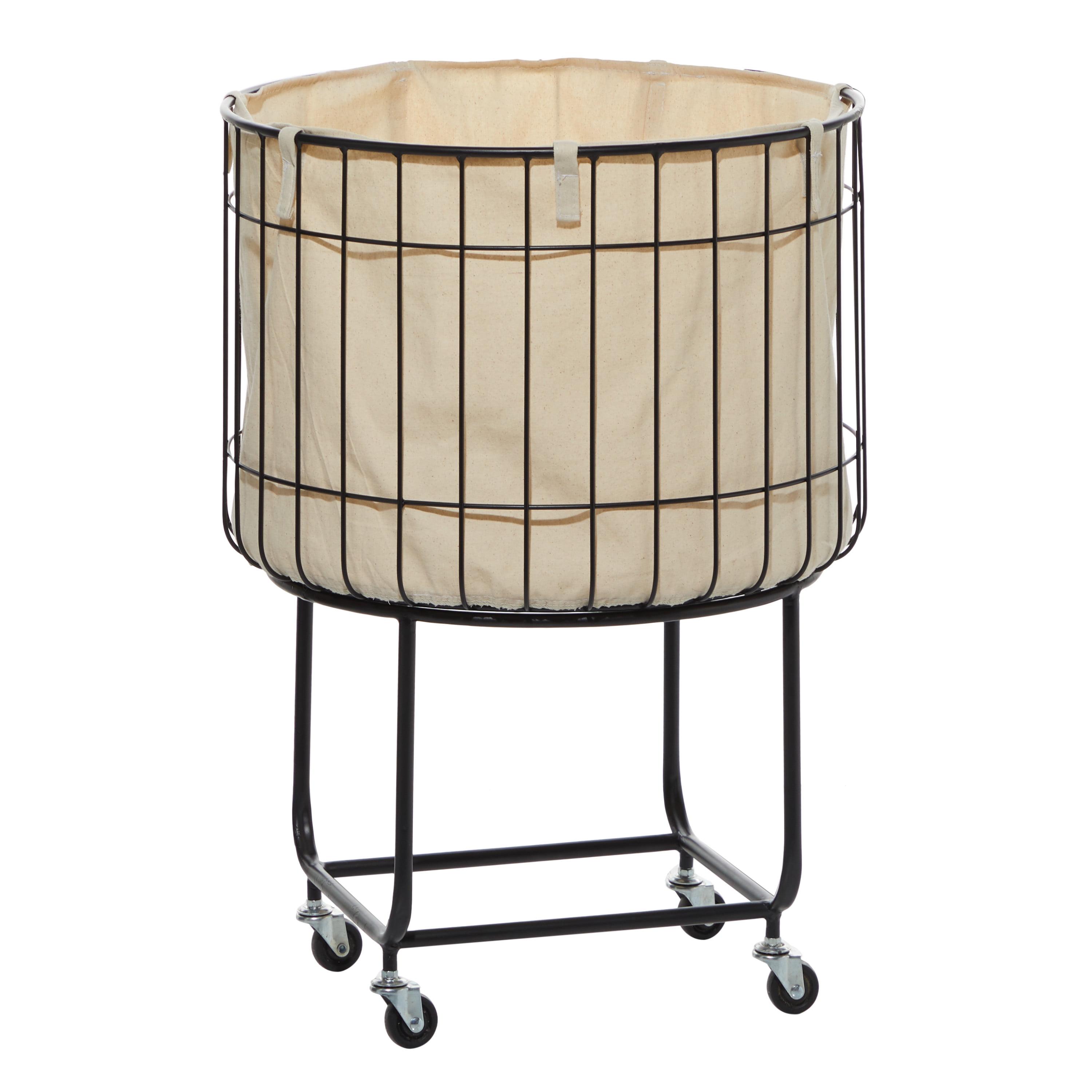 Black Metal Wire Basket Storage Cart with Wheels and Removable Fabric