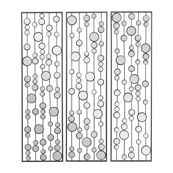 Mercer41 Metal Geometric Black Wall Decor with Round Mirror Accents Set