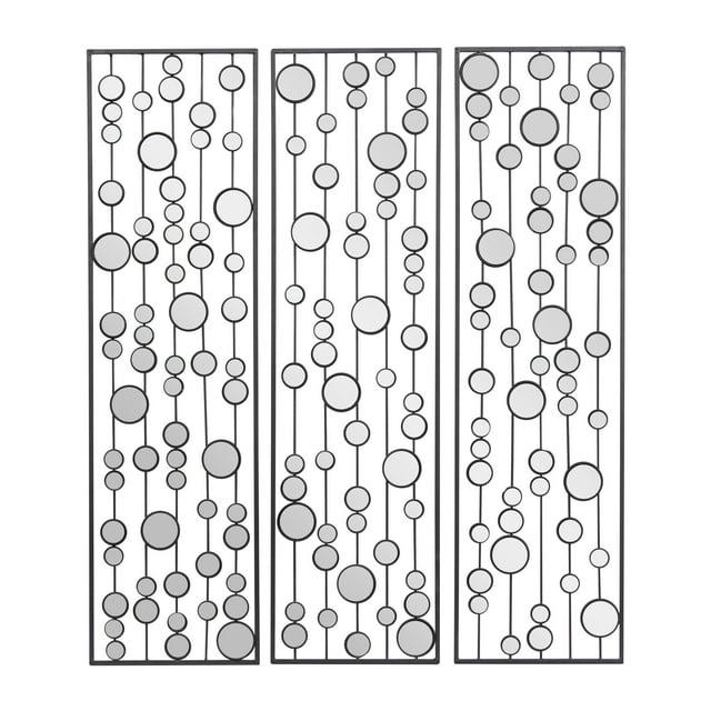 Mercer41 Metal Geometric Black Wall Decor with Round Mirror Accents Set