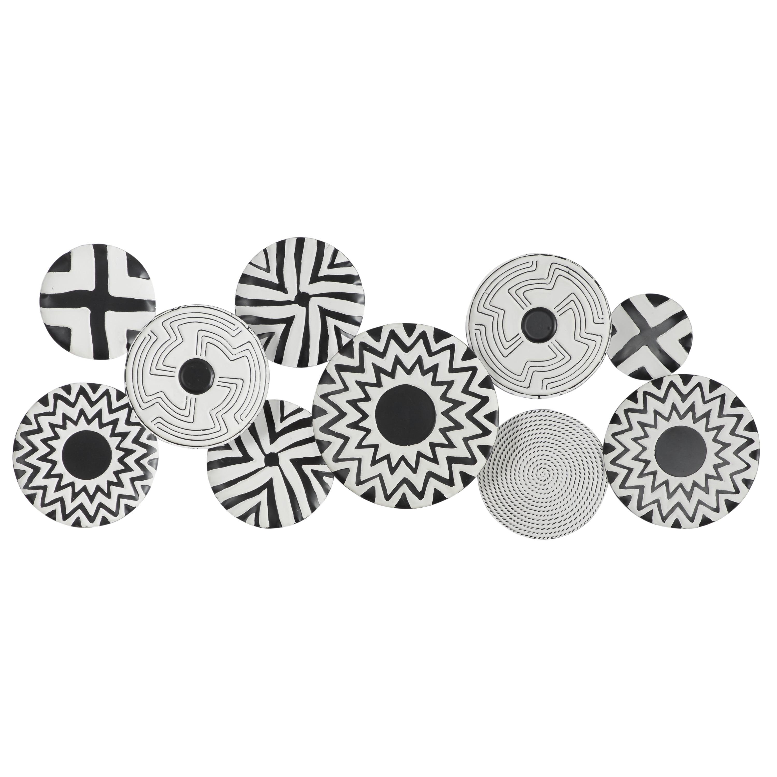 Modern Black and White Circular Metal Wall Sculpture