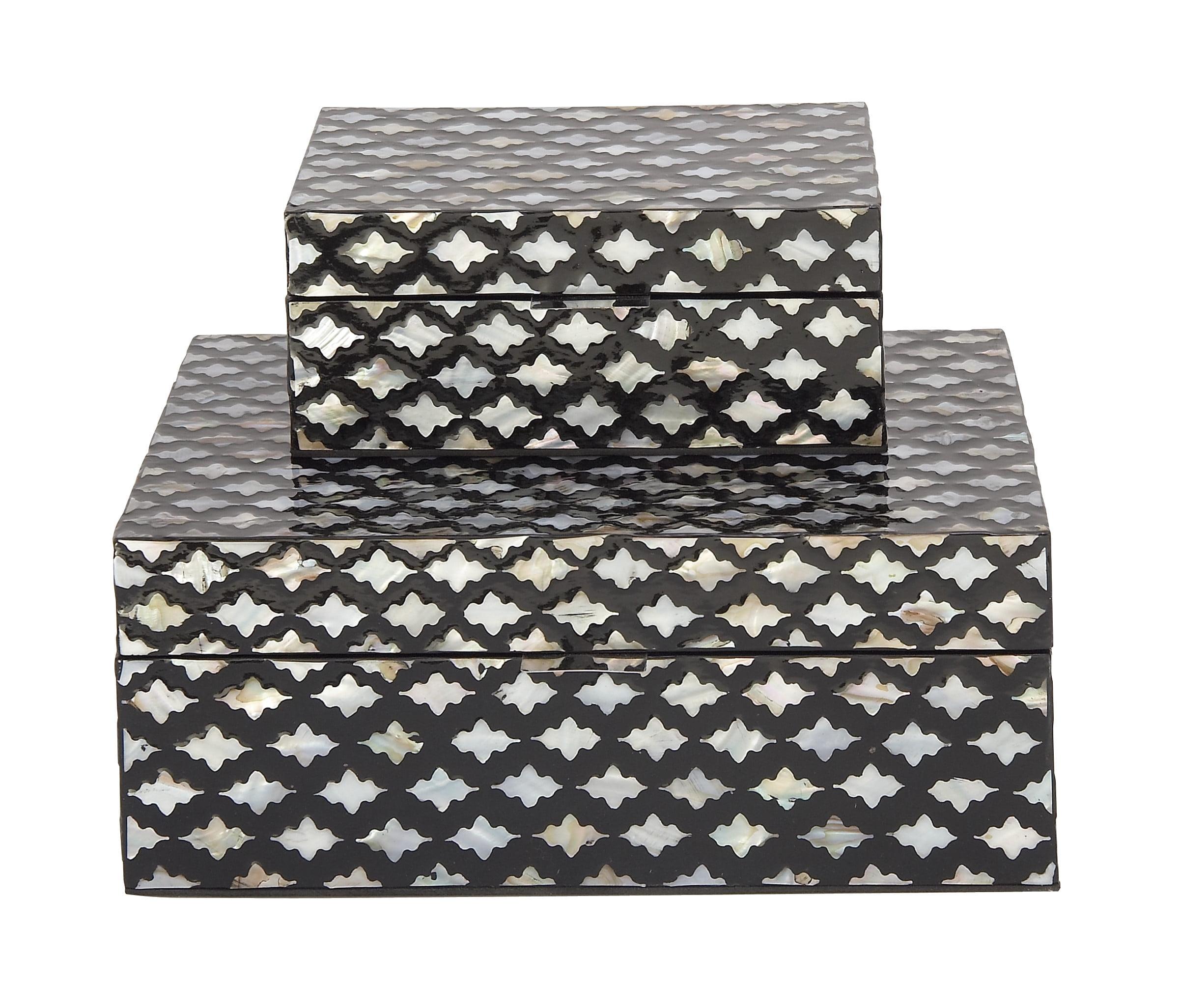 Black Mother of Pearl Inlay Decorative Wood Boxes, Set of 2