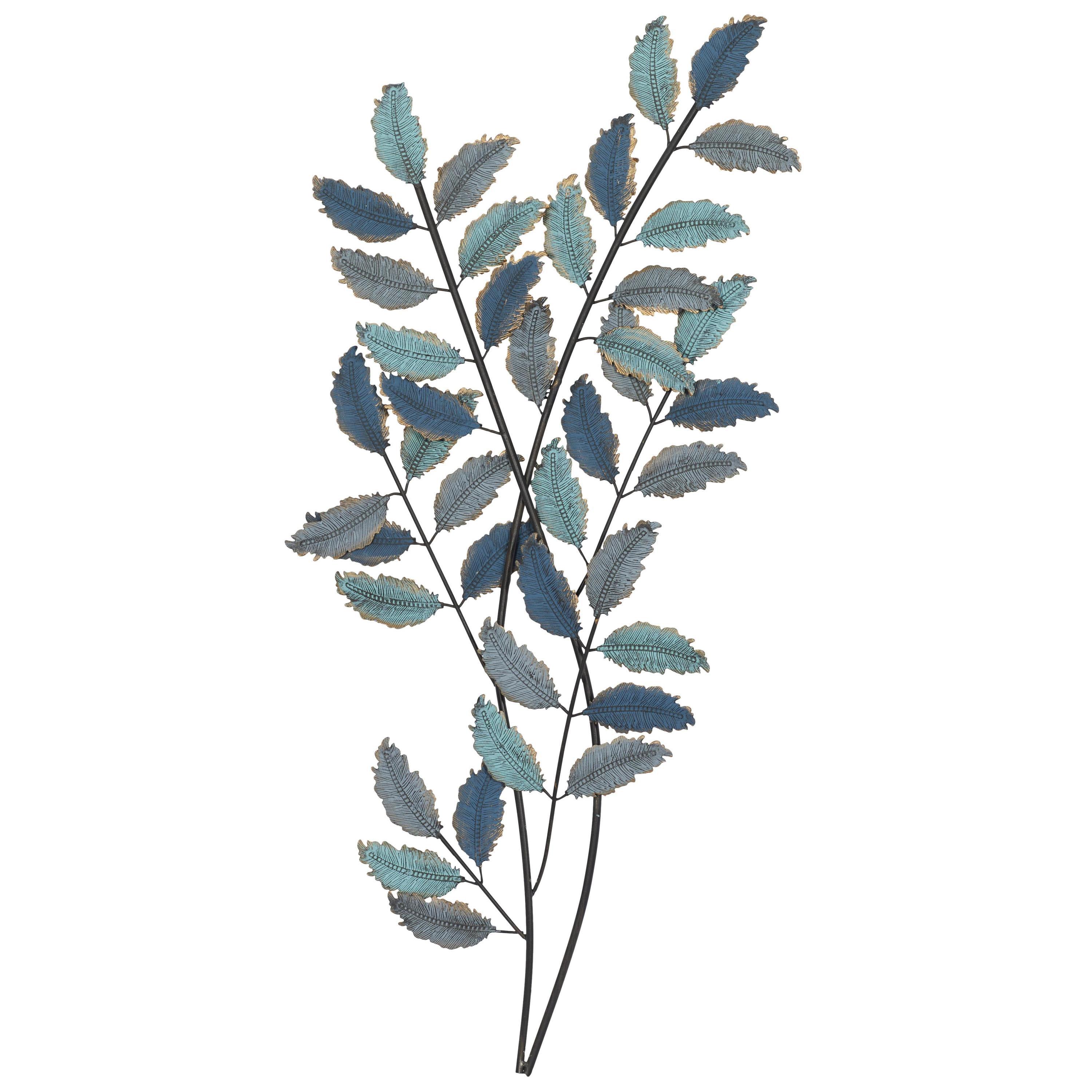 DecMode Blue Metal Leaf Wall Decor with Gold Accents