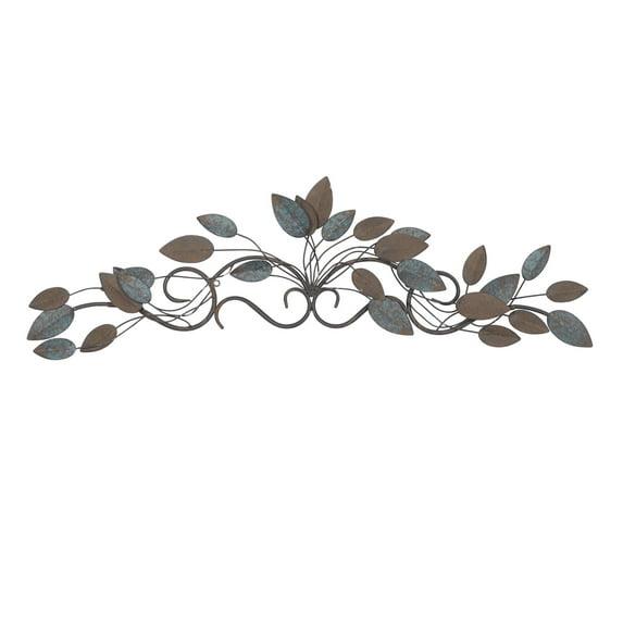 DecMode Blue Metal Scroll Leaf Wall Decor