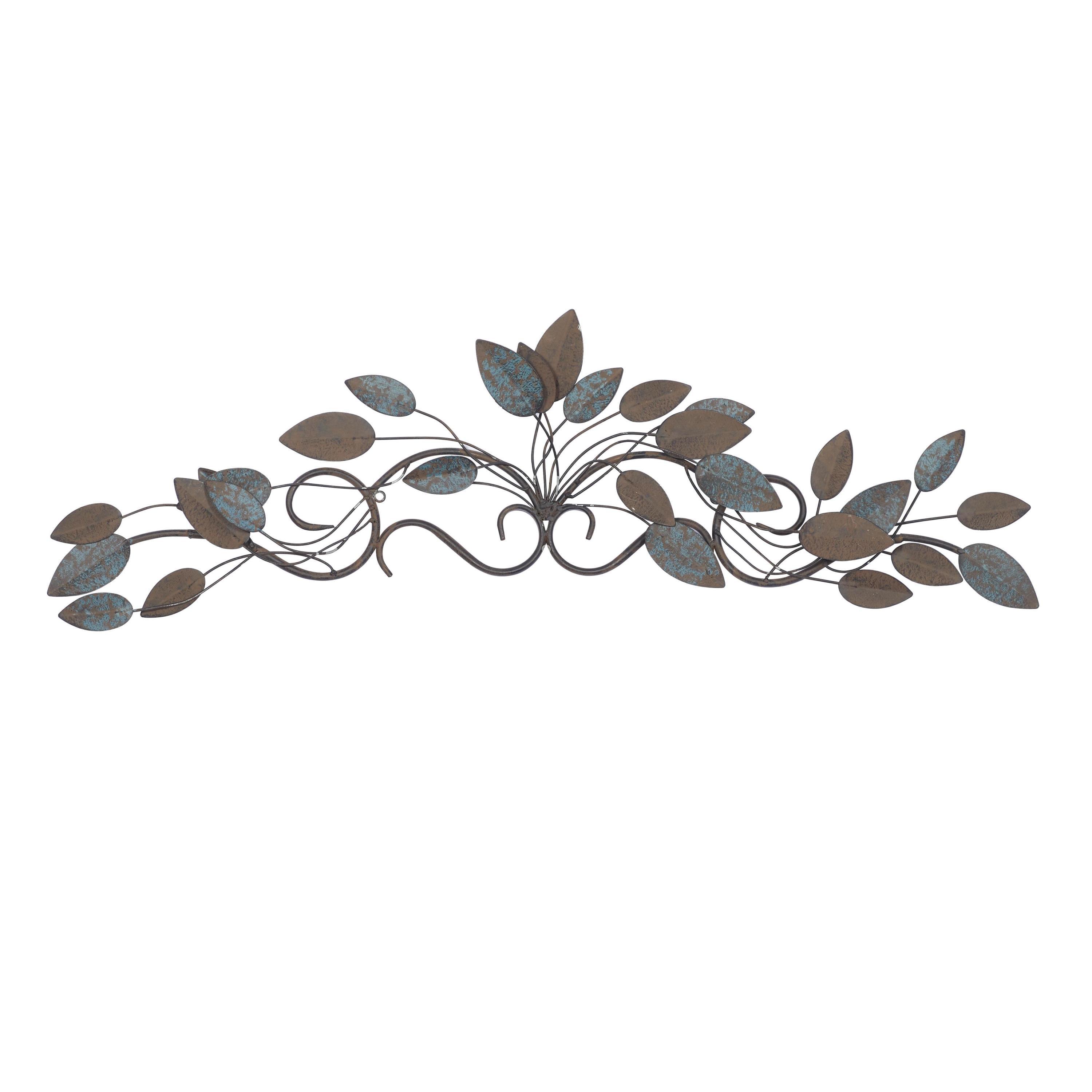 DecMode Blue Metal Scroll Leaf Wall Decor