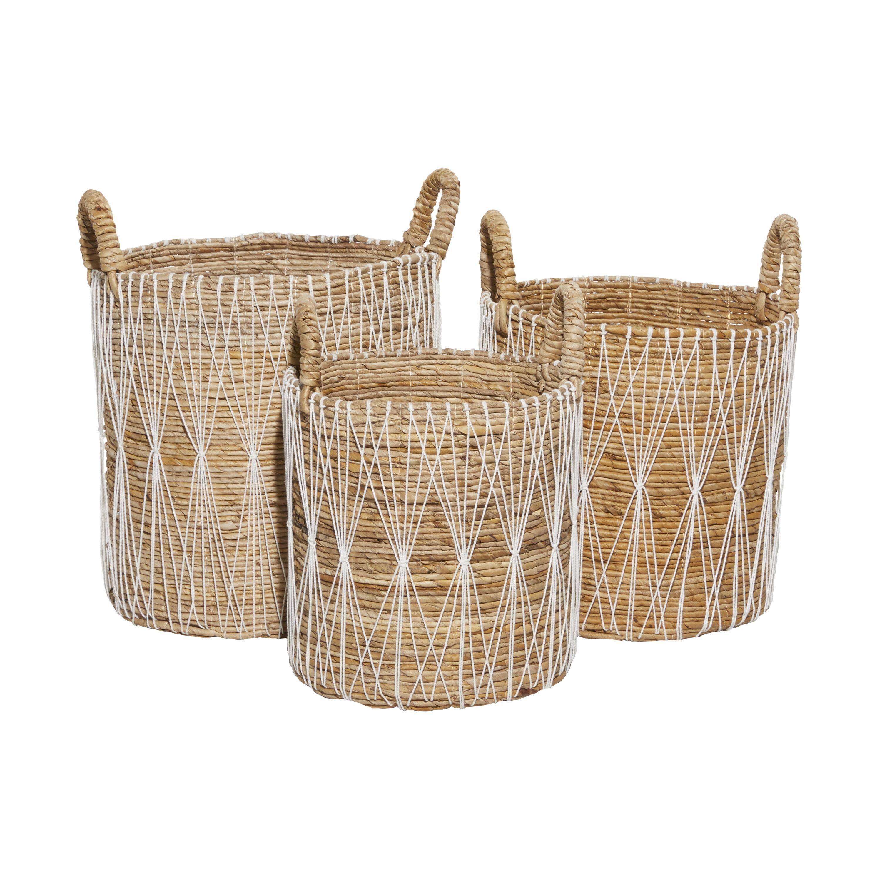 Handmade Bohemian Wicker Basket With Handles - Set of 3