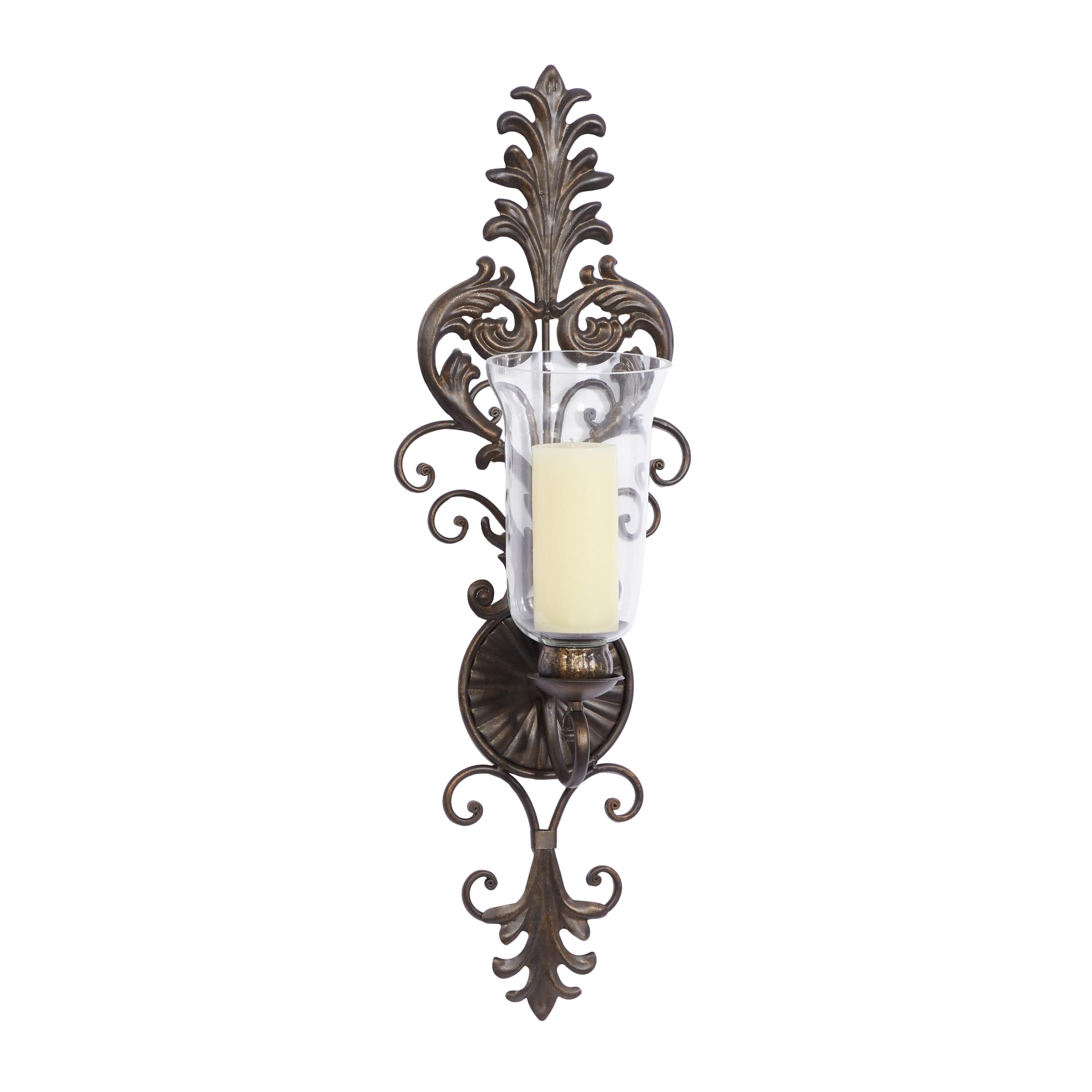DecMode Bronze Glass Wall Sconce with Scroll Designs