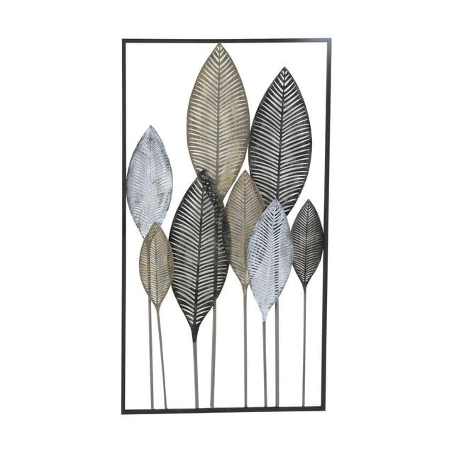 DecMode Bronze Metal Leaf Wall Decor with Black Frame