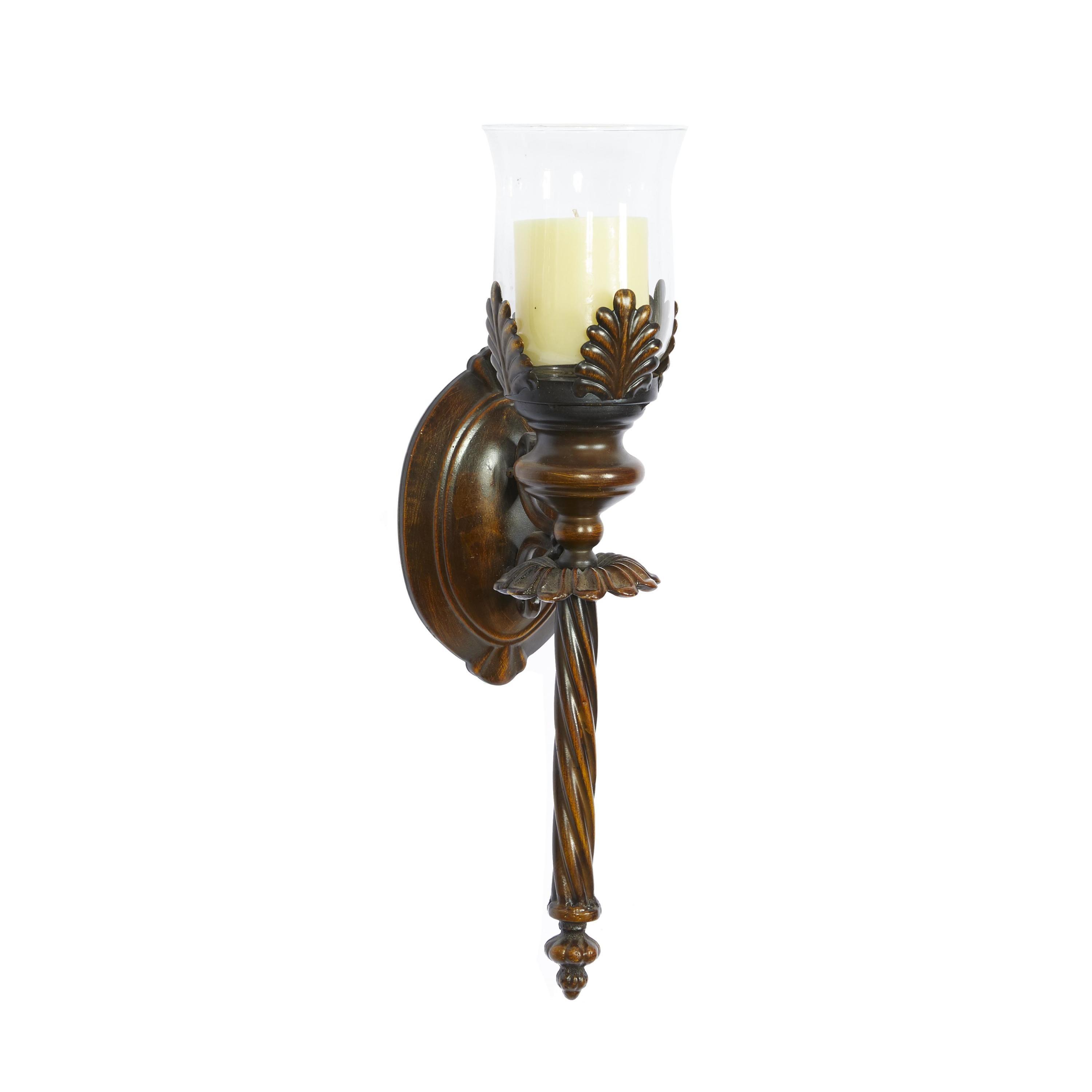 Rustic Elegance Bronze Metal & Glass Hurricane Wall Sconce