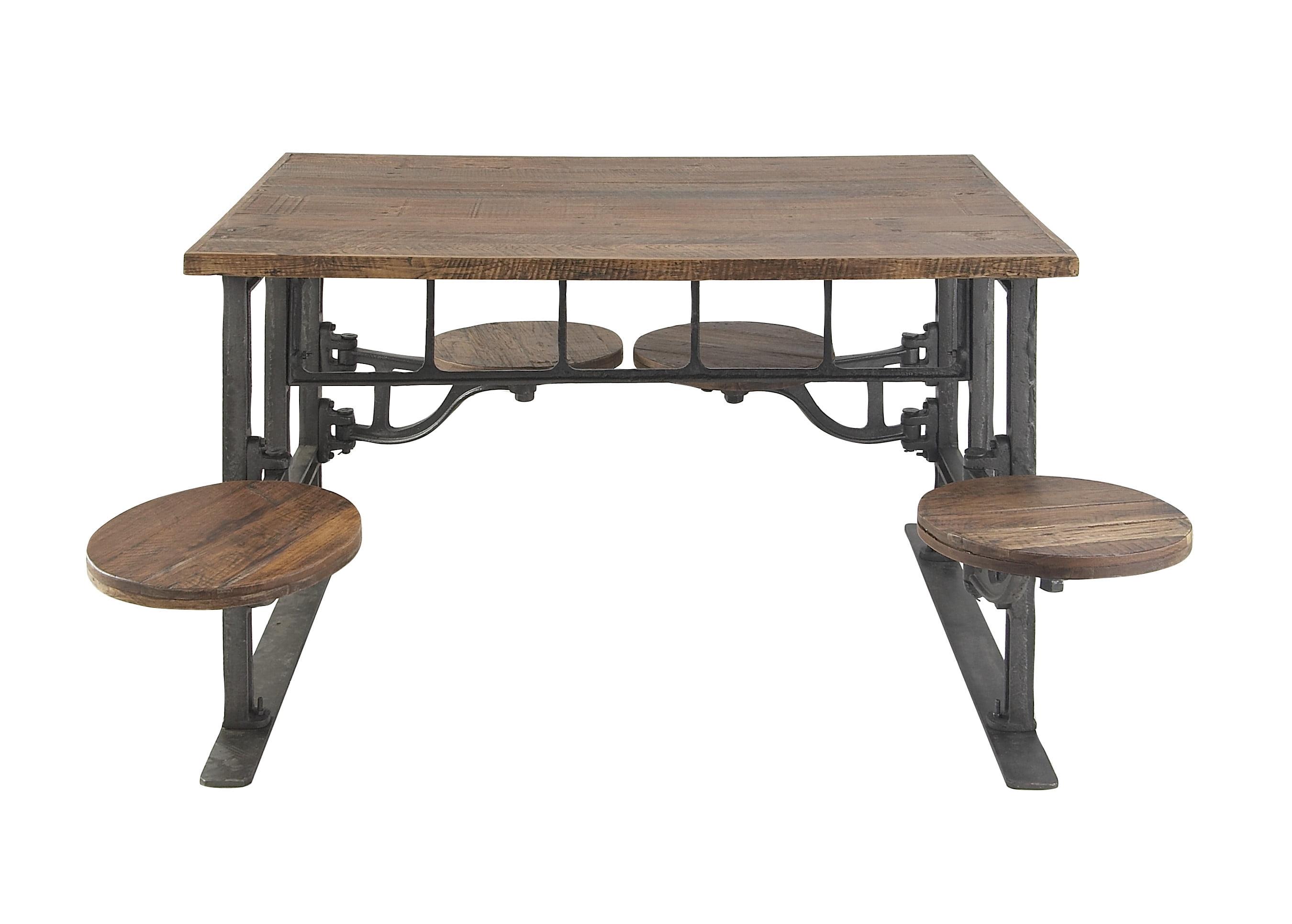 Reclaimed Teakwood 51" Industrial Dining Table with Marble Accents