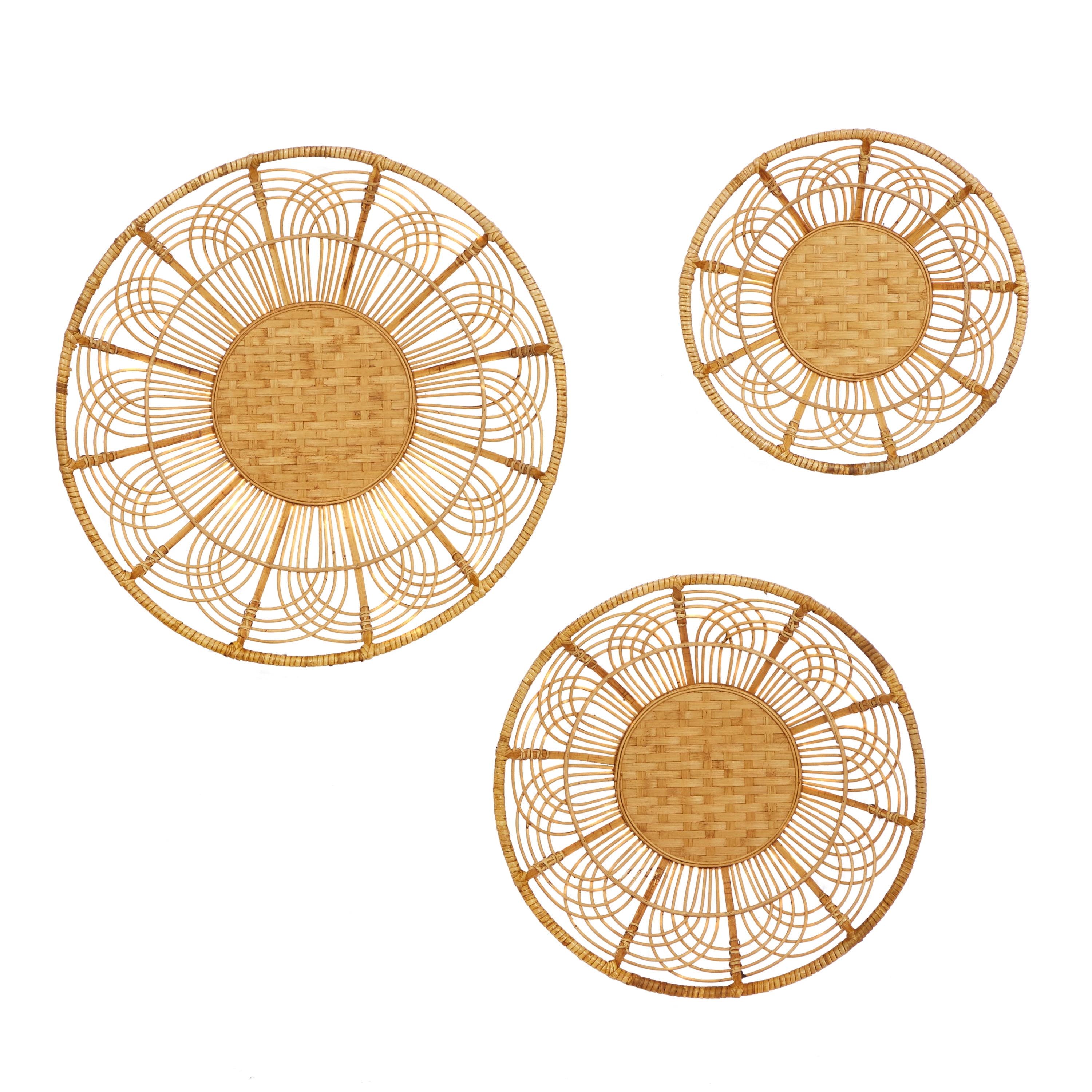 Boho Brown Rattan Floral Wall Decor Set of 3