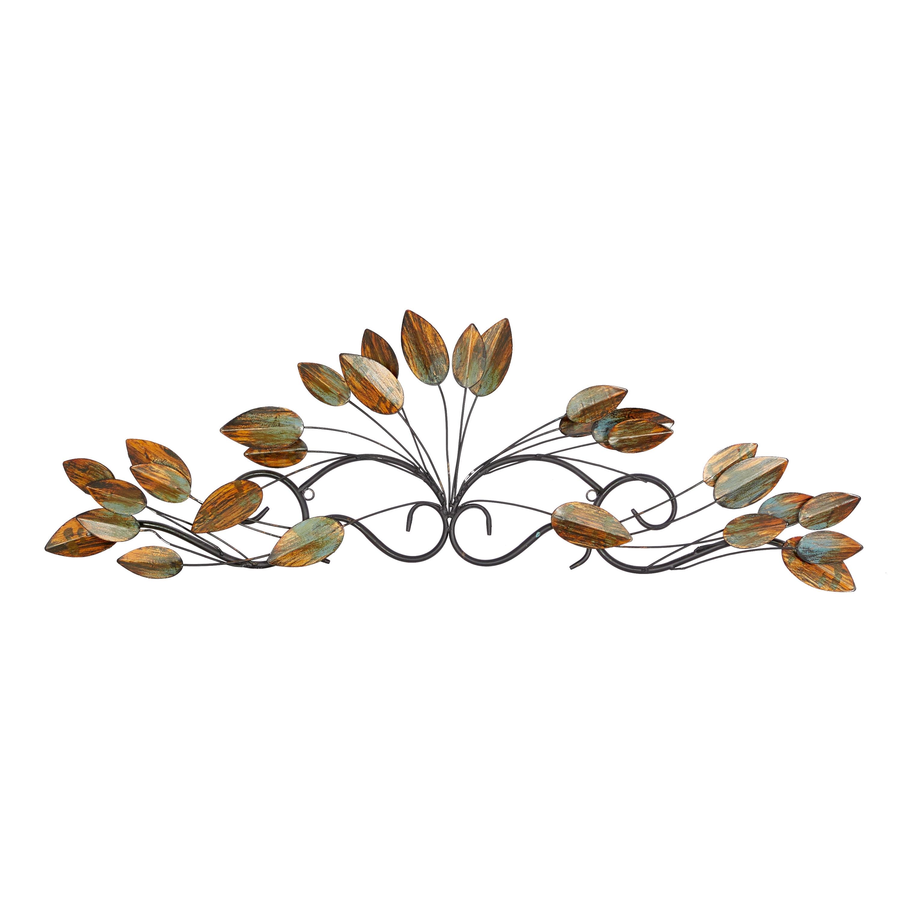 Autumnal Elegance Brown Metal Leaf Wall Sculpture