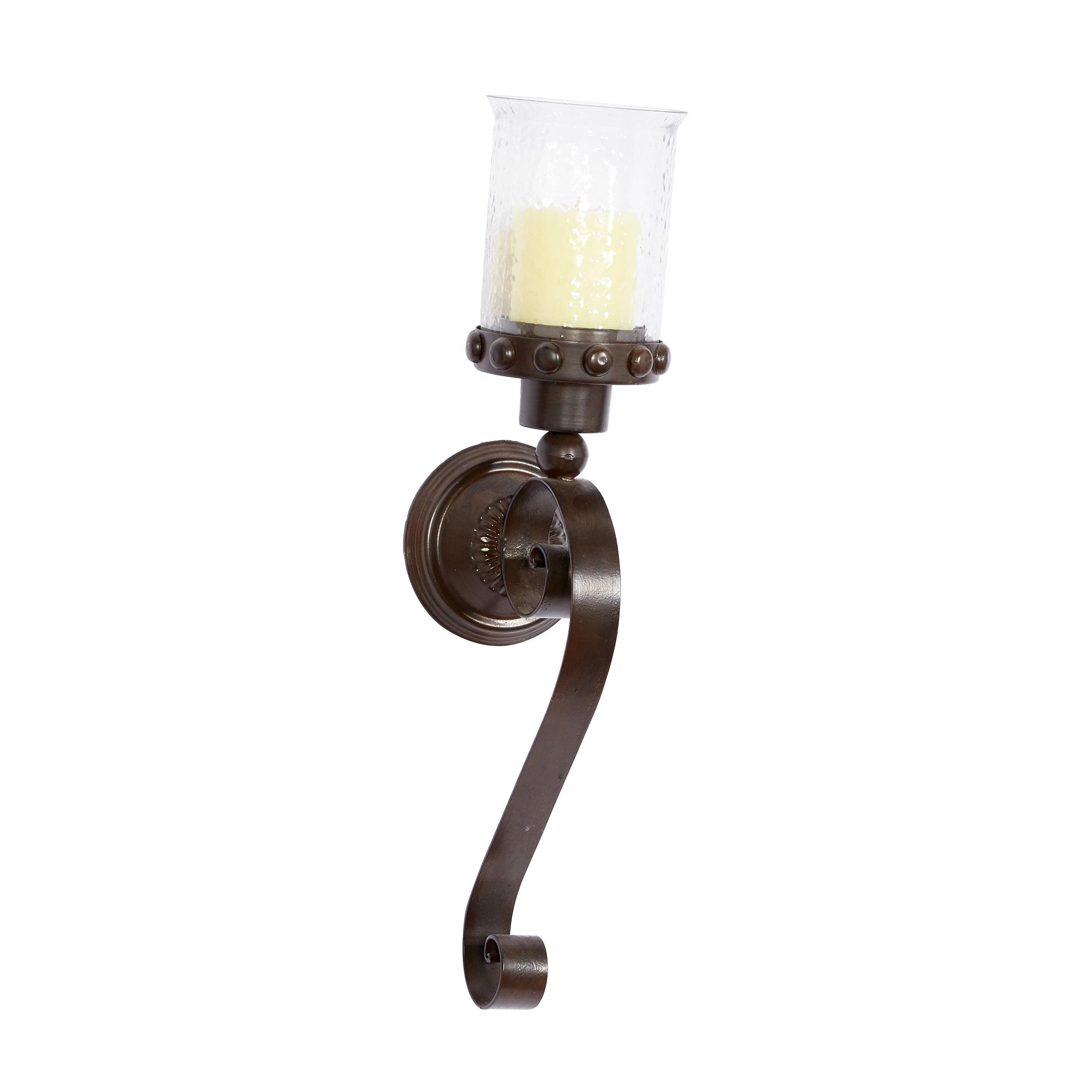 DecMode Brown Metal Scroll Pillar Wall Sconce