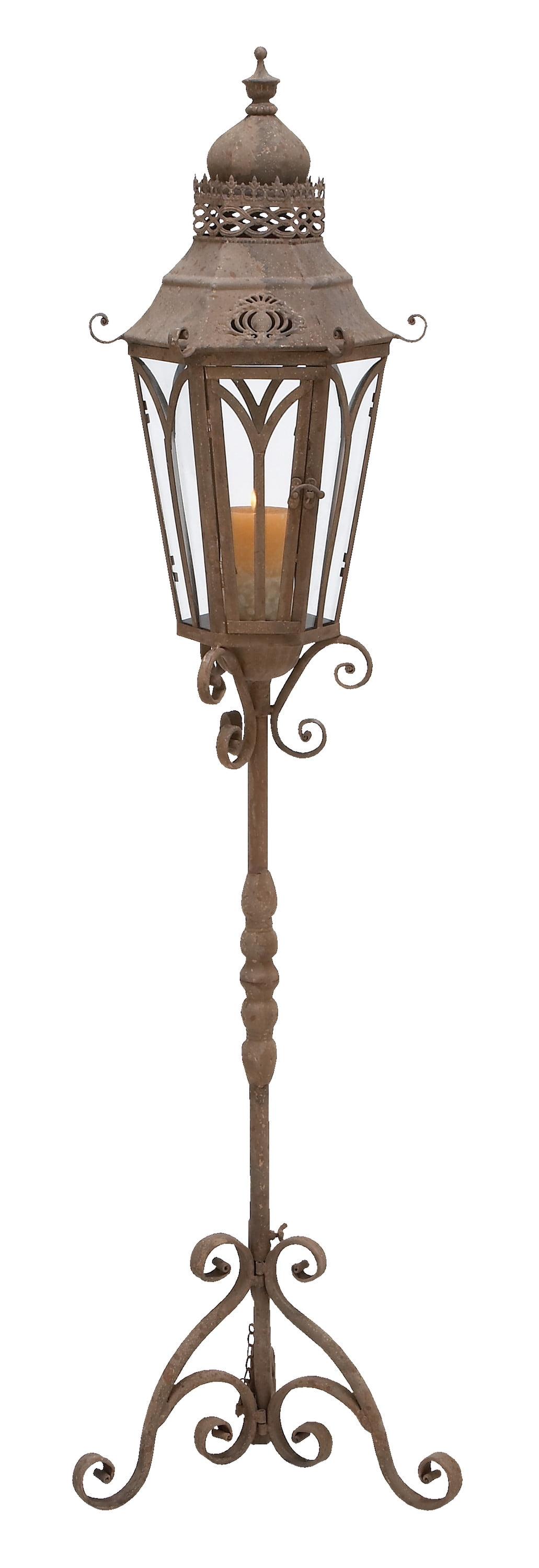 Rustic Elegance 56" Rust Brown Iron & Glass Hanging Candle Lantern