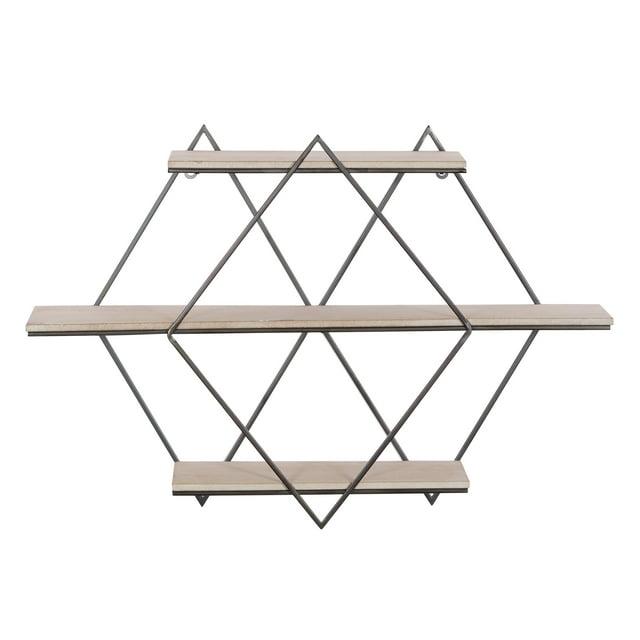 DecMode Brown Wood Contemporary Wall Shelf