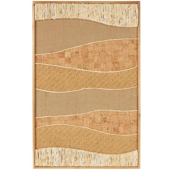 DecMode Brown Wood Handmade Horizontal Mixed Media Abstract Wall Decor with Various Textures and Patterns